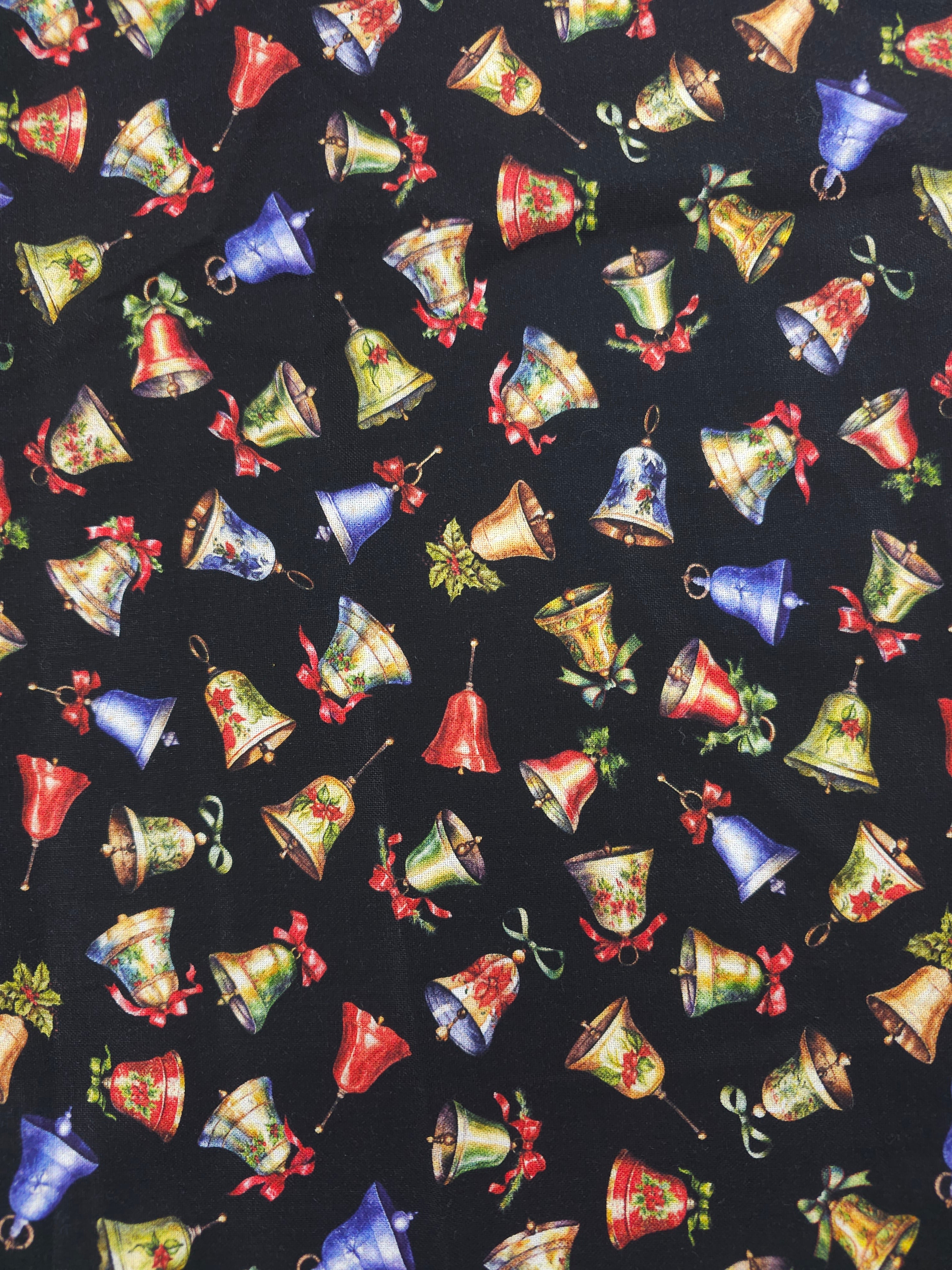 Black Christmas bells Cotton- 1.9m piece