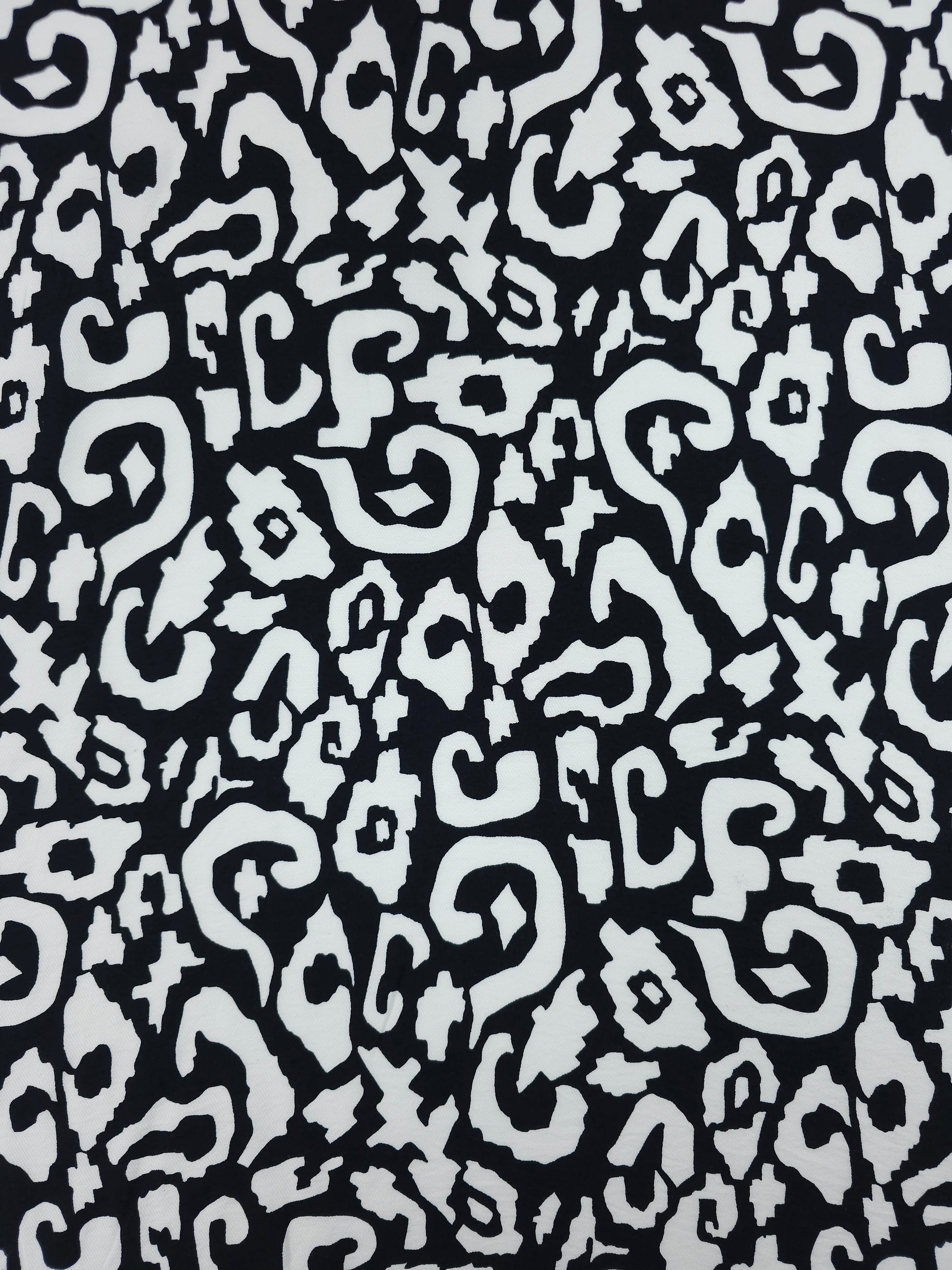 Black/White Quirky Geometric Viscose Twill