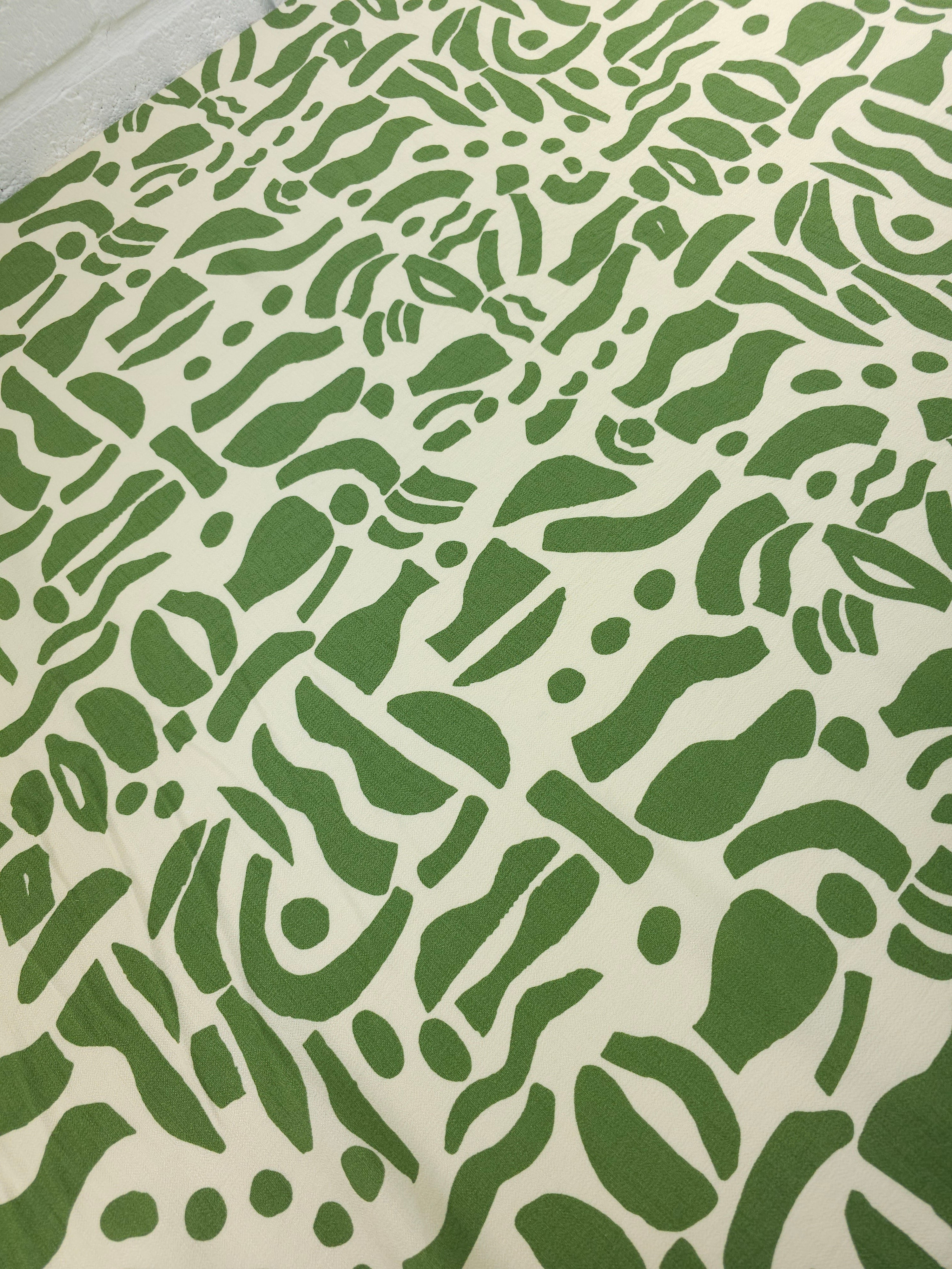 Ivory/Sage Abstract Shapes Viscose Mix