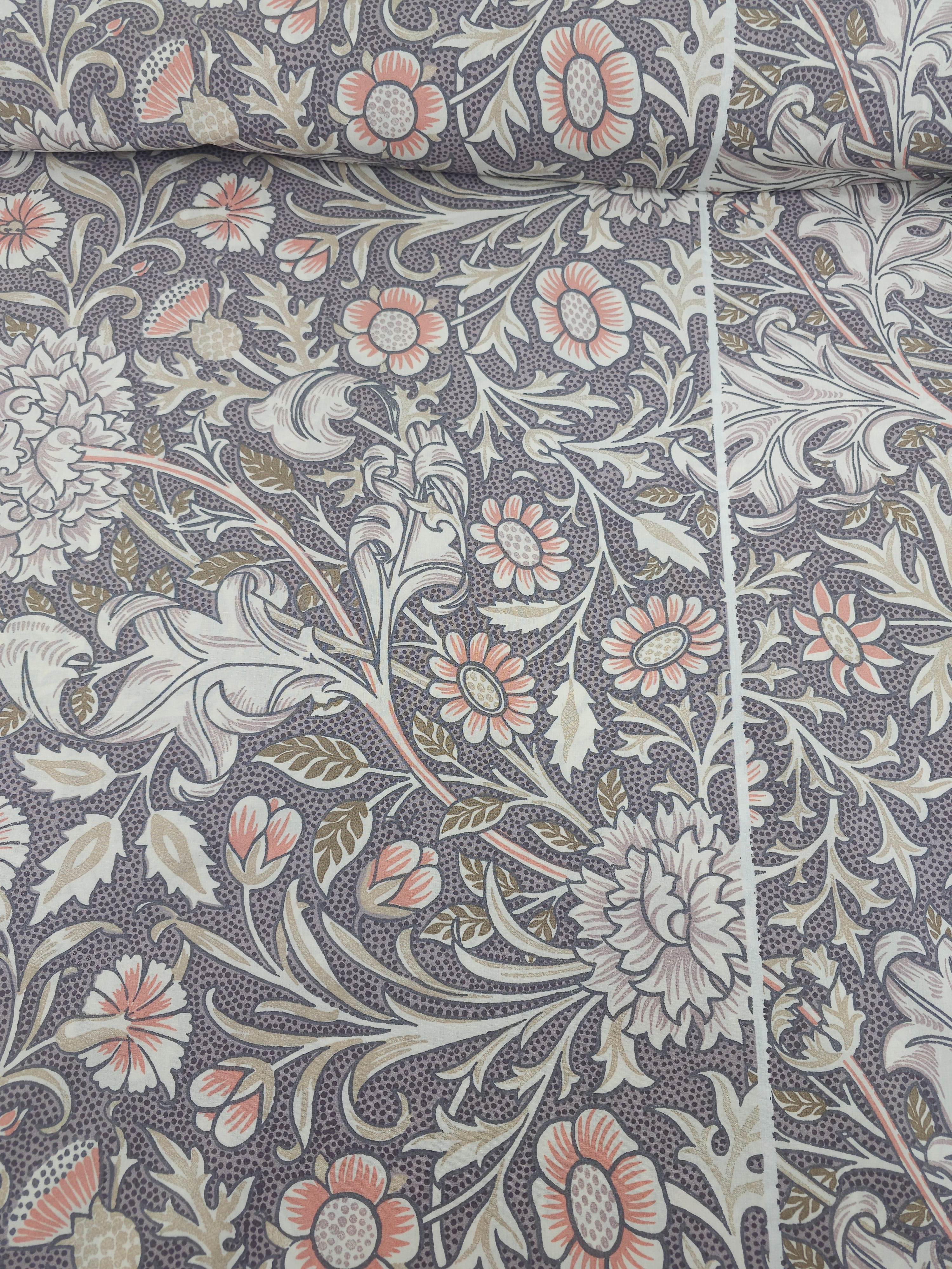 Grey/Peach Retro Floral 100% Cotton 88” - William Morris *EXTRA WIDE*