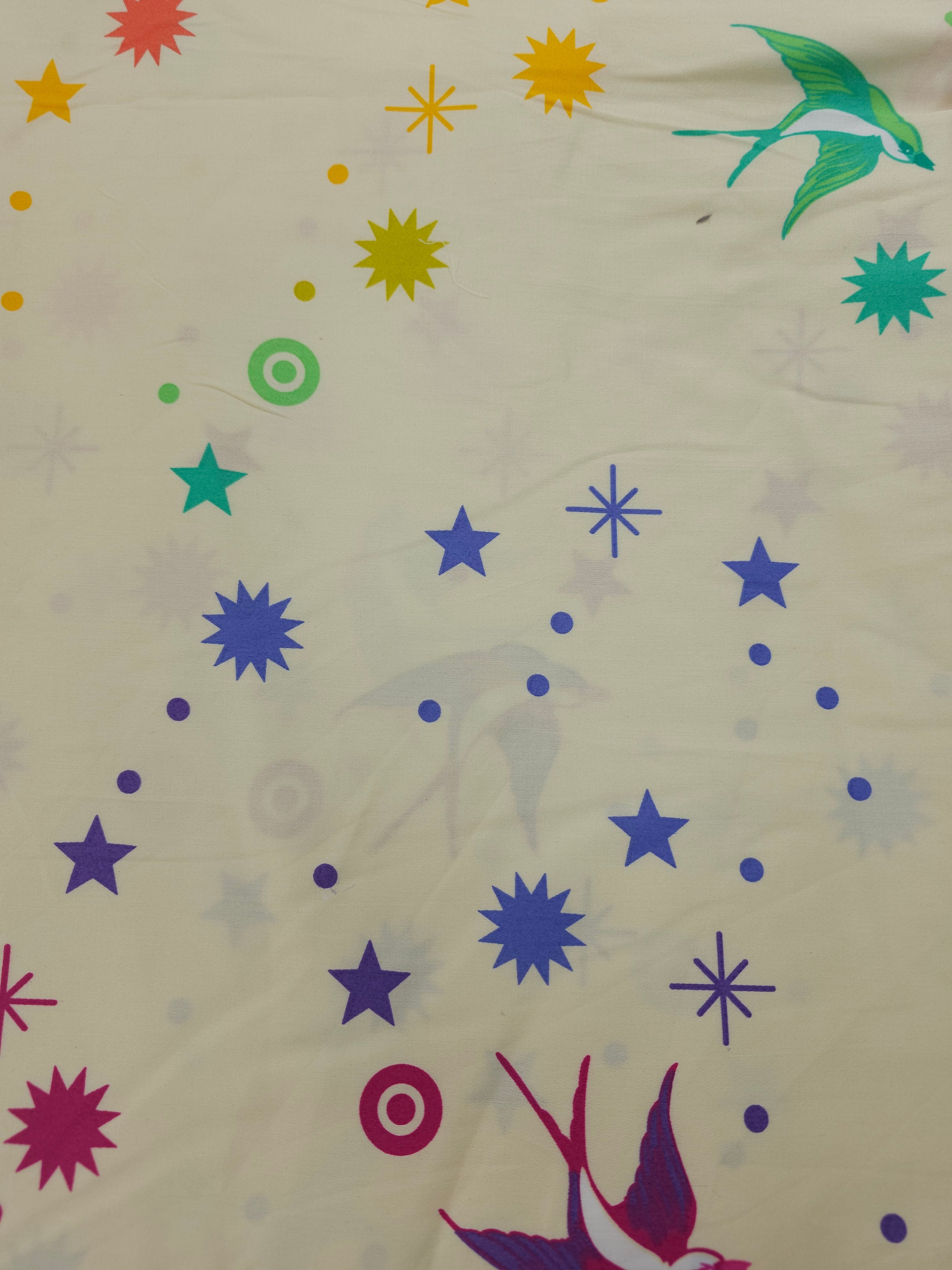 Cream rainbow bird Cotton sateen- 2.5m piece