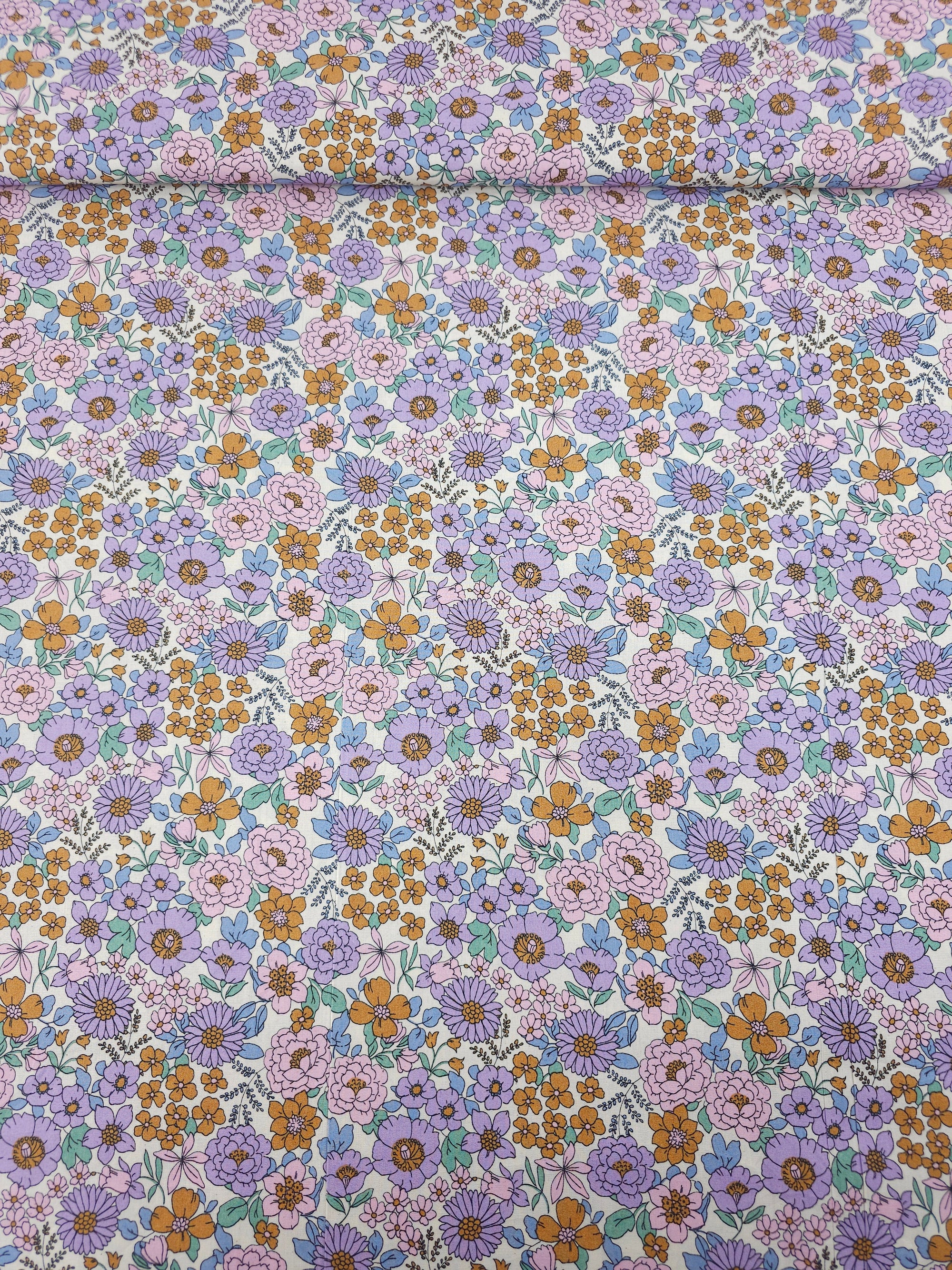 Pinky Lilac/Bronze Floral Bloom Lightweight Cotton 57"