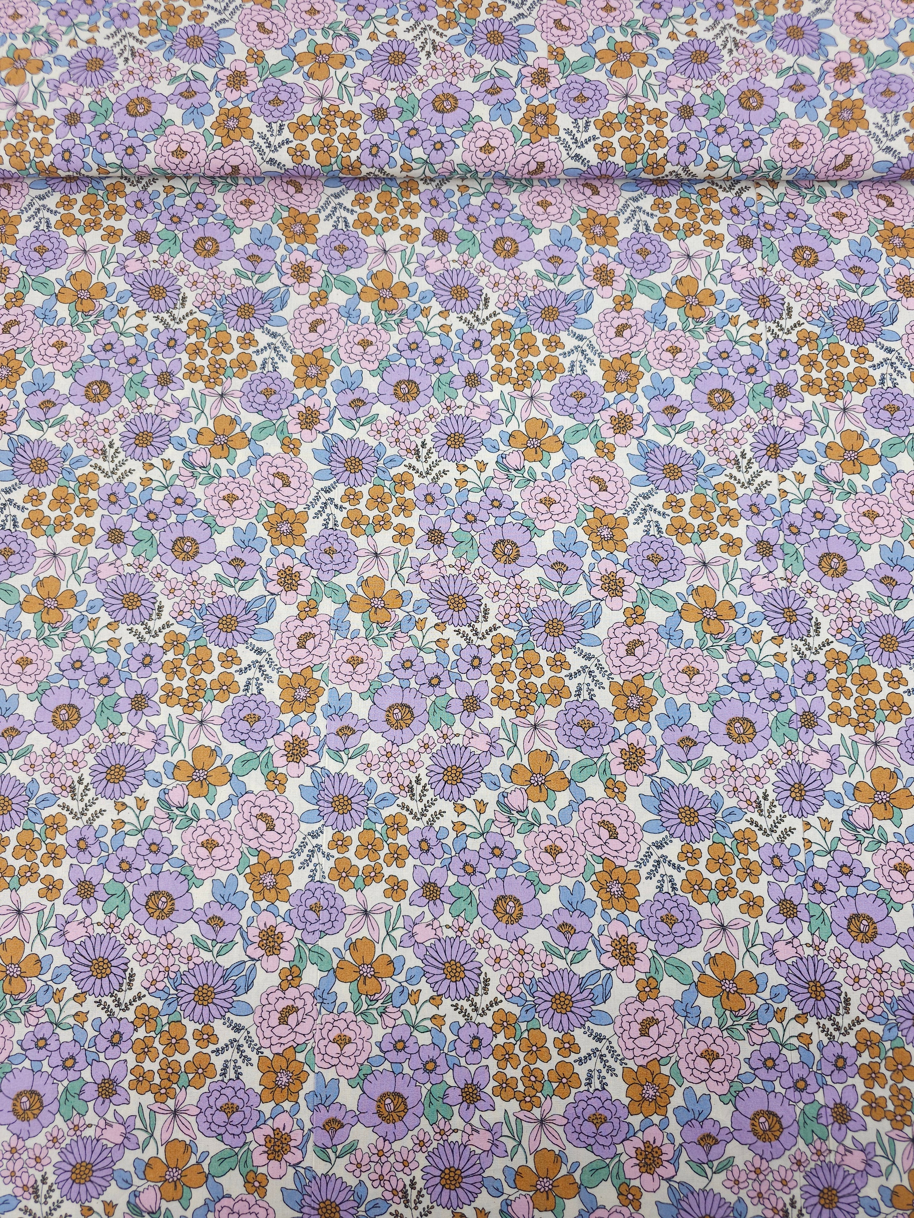 Pinky Lilac/Bronze Floral Bloom Lightweight Cotton 57"