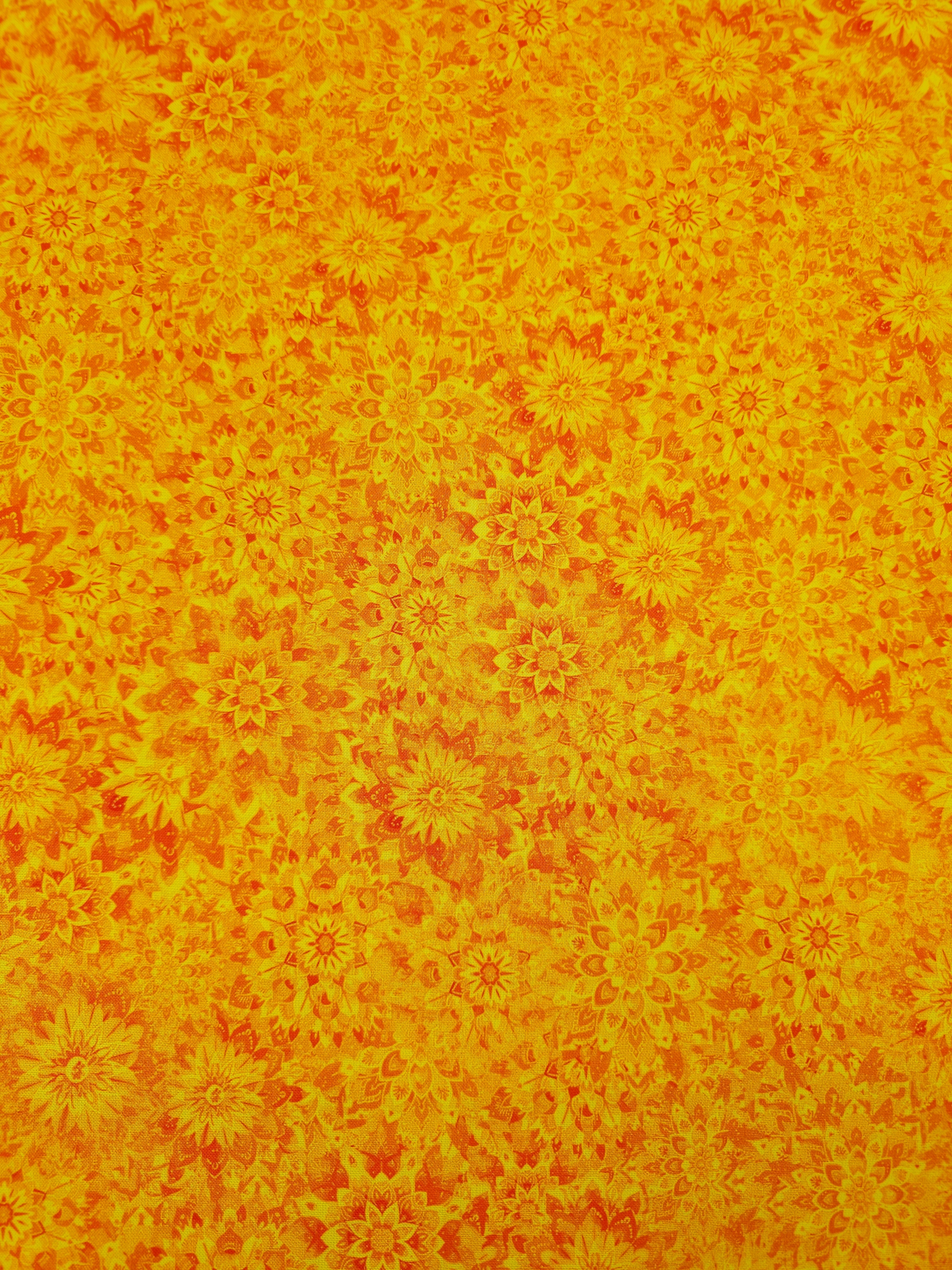 Fire Orange Dancing Dahlias Kaleidoscope 100% Cotton 106" *EXTRA WIDE*