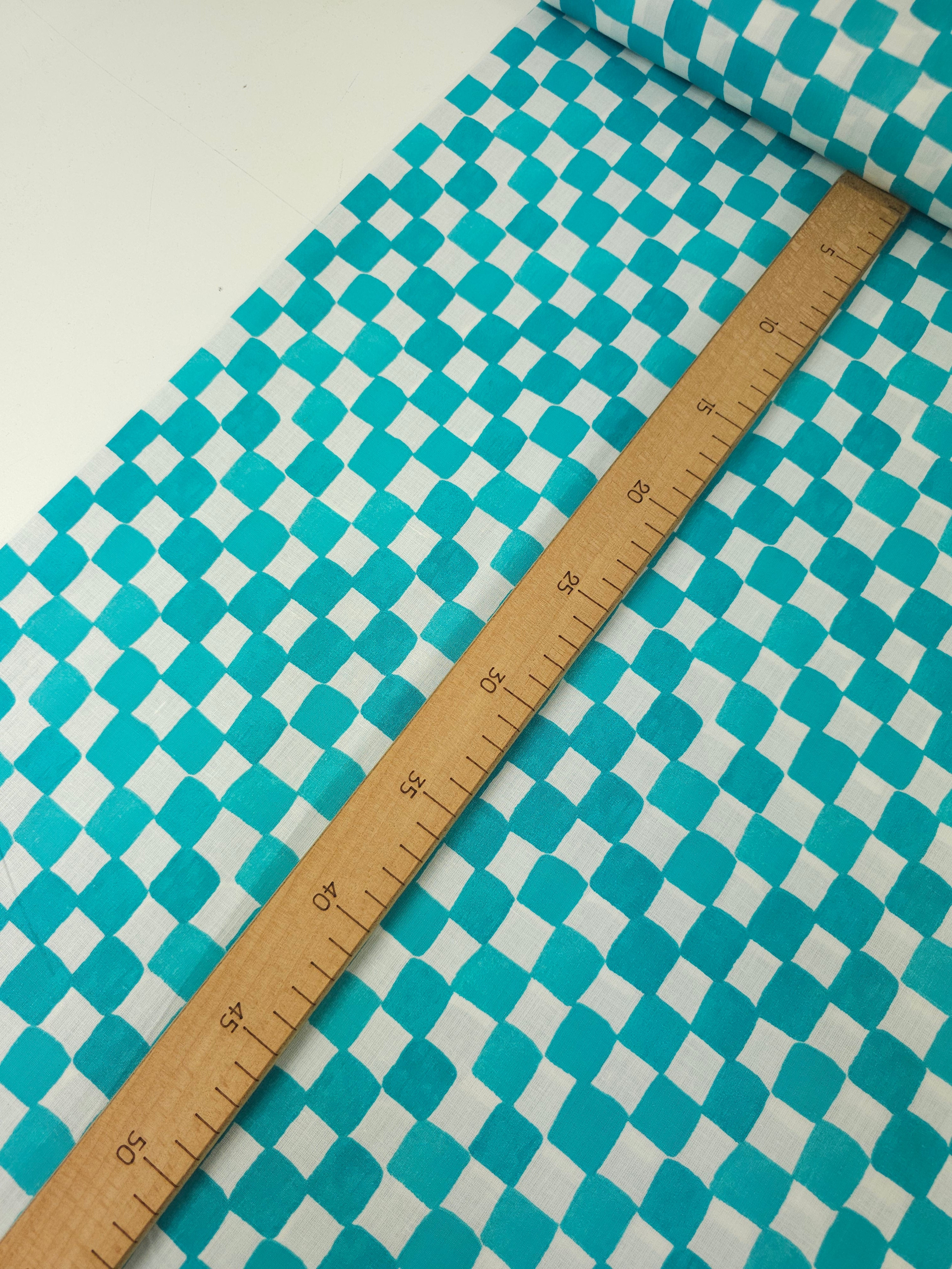 Aqua Teal Watercolour Check 100% Cotton 98" *EXTRA WIDE*