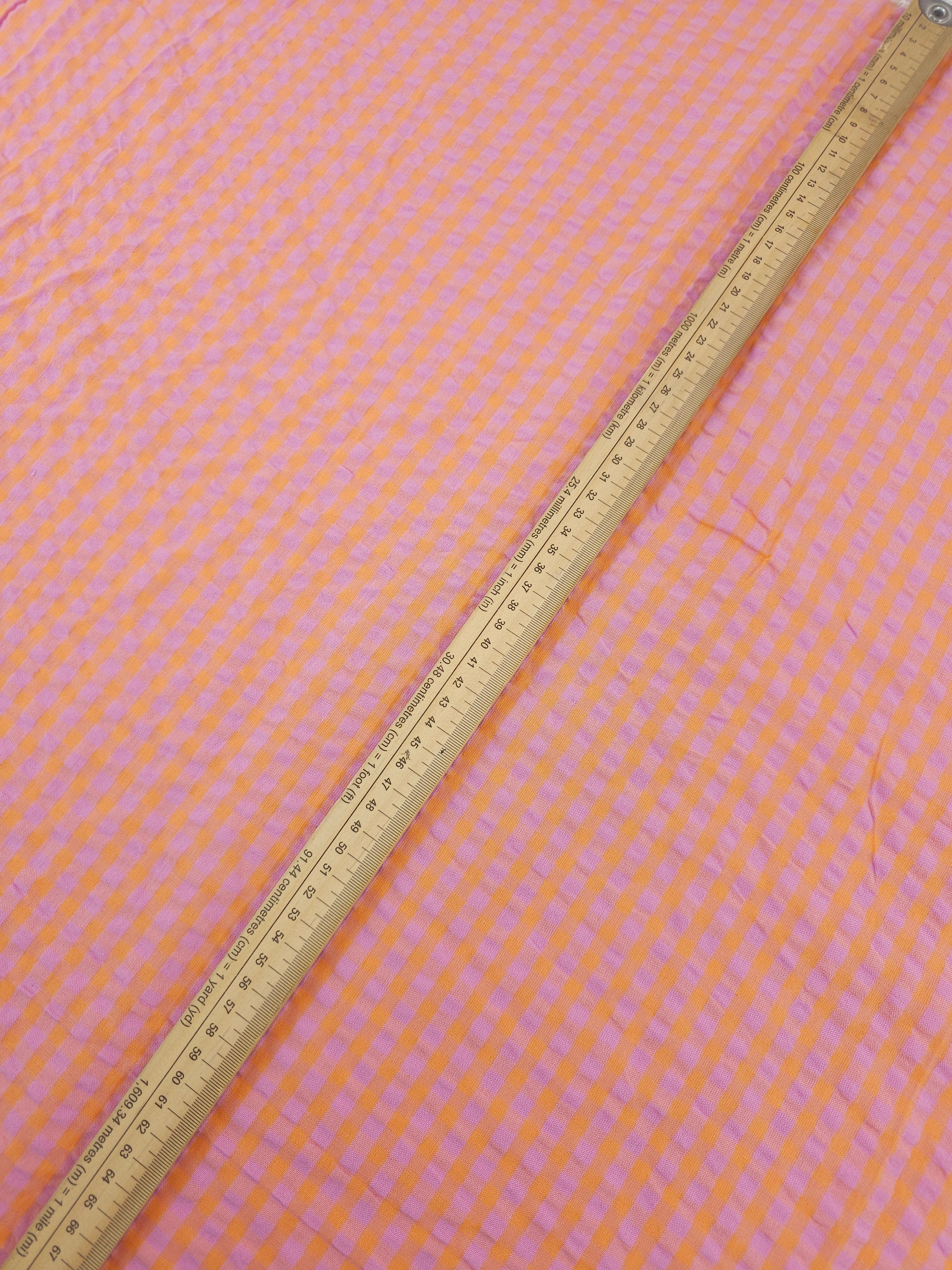 Lilac/Orange Small Gingham Cotton SeerSucker *PRE-ORDER*