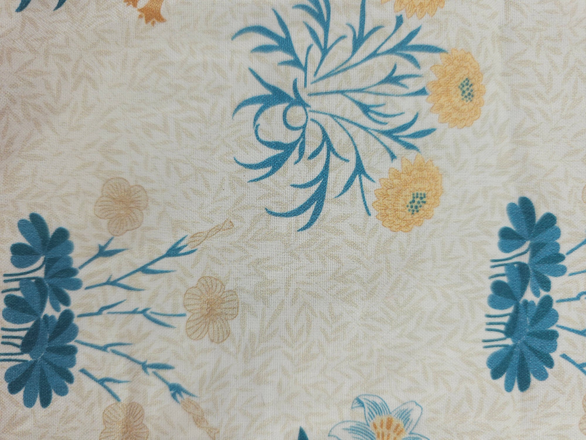 Teal Blue/Peach Flower Bunch 100% Cotton - 1.60m Piece
