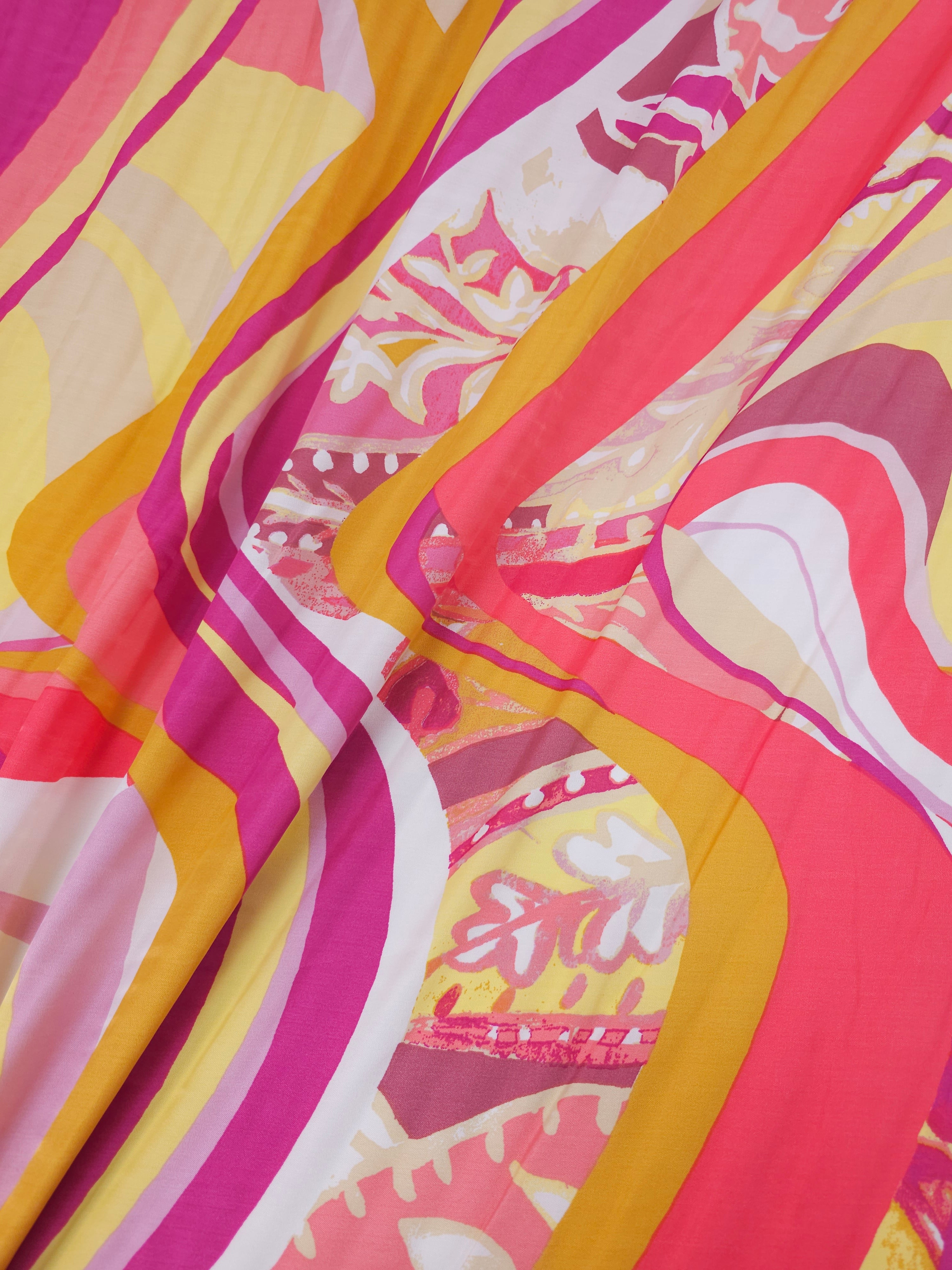 Pink Sunset Block Wave Viscose Satin