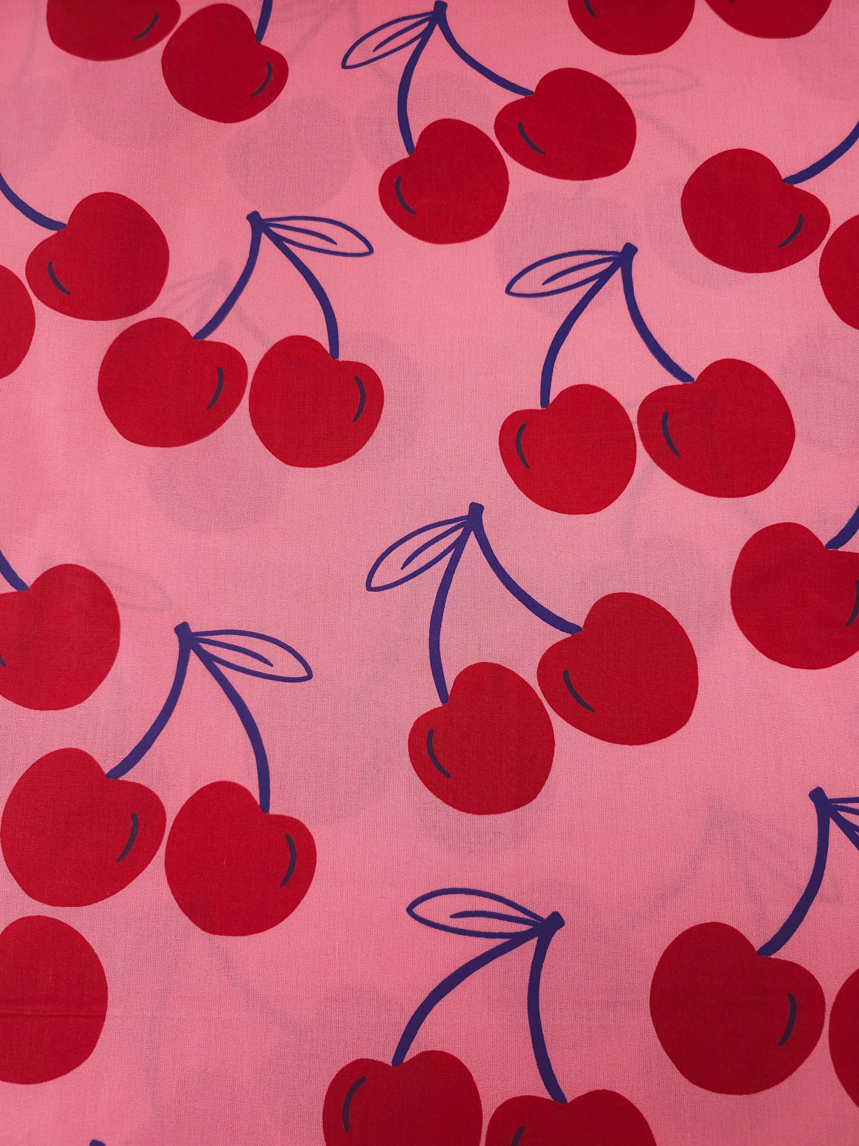 Fuchsia Pink Large Cherries Coated Cotton 60"