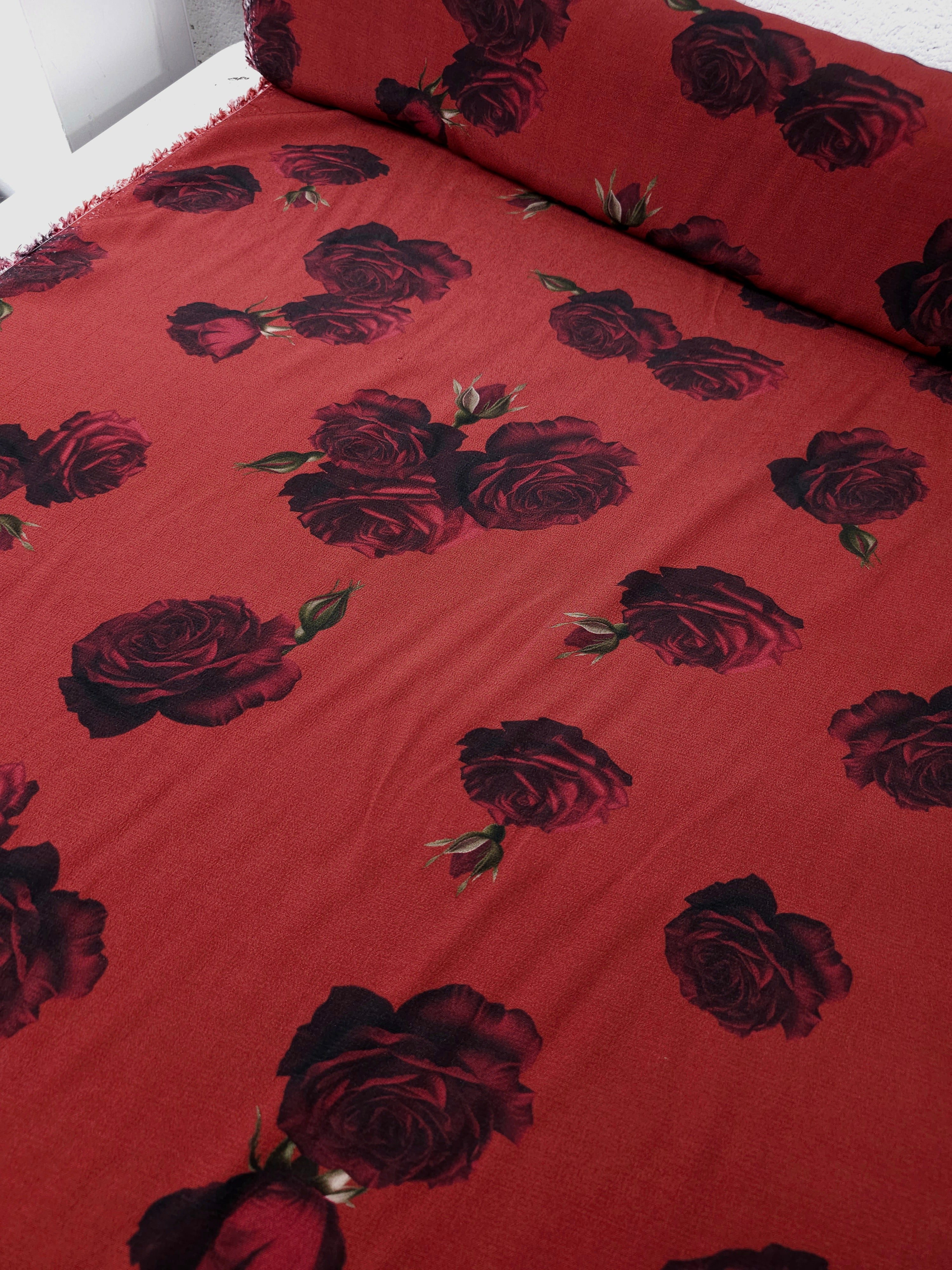 Vampire Red Fallen Rose Viscose Crepe
