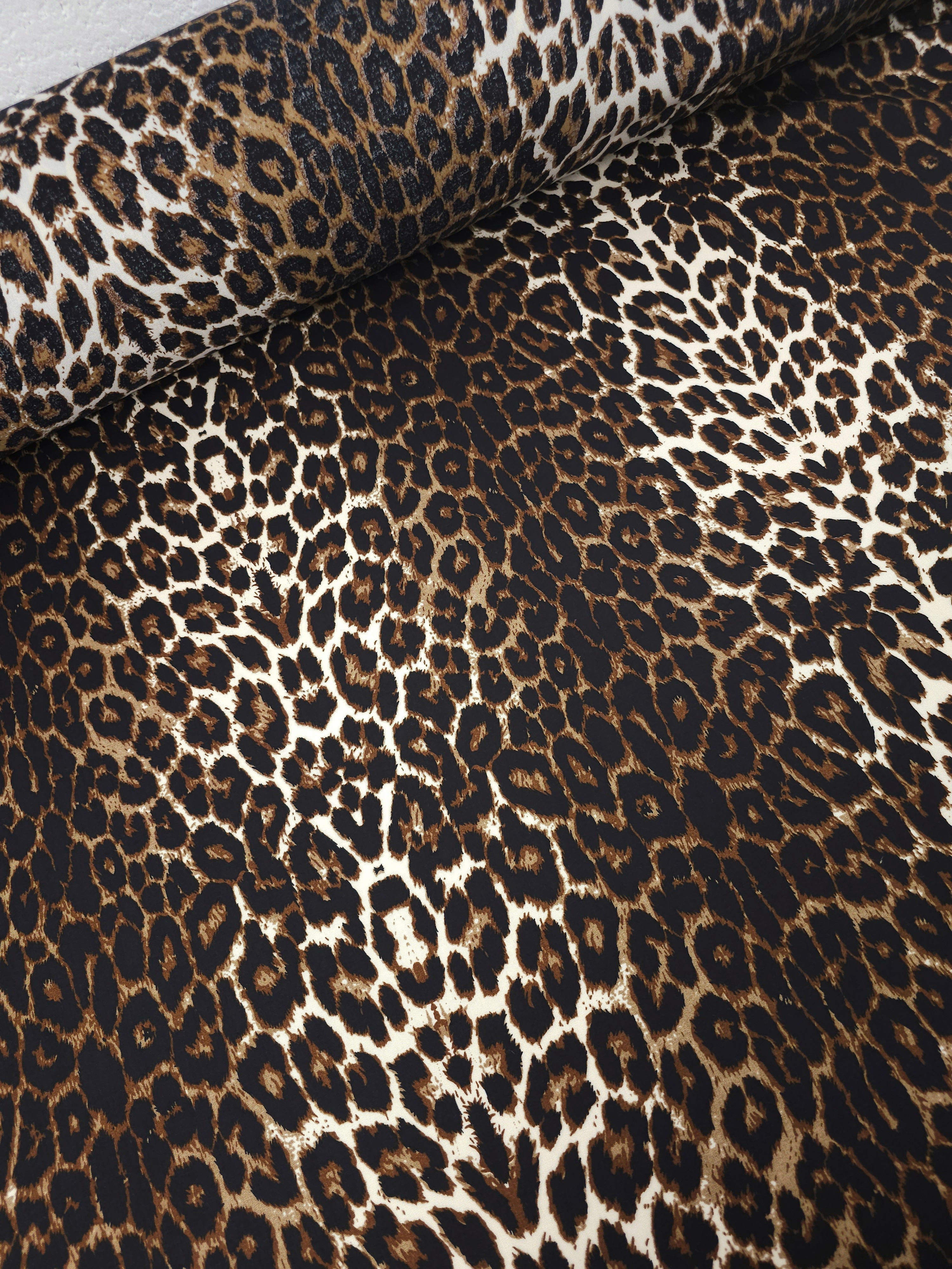 Brown/Cream Leopard Panel Stripe Viscose Challis