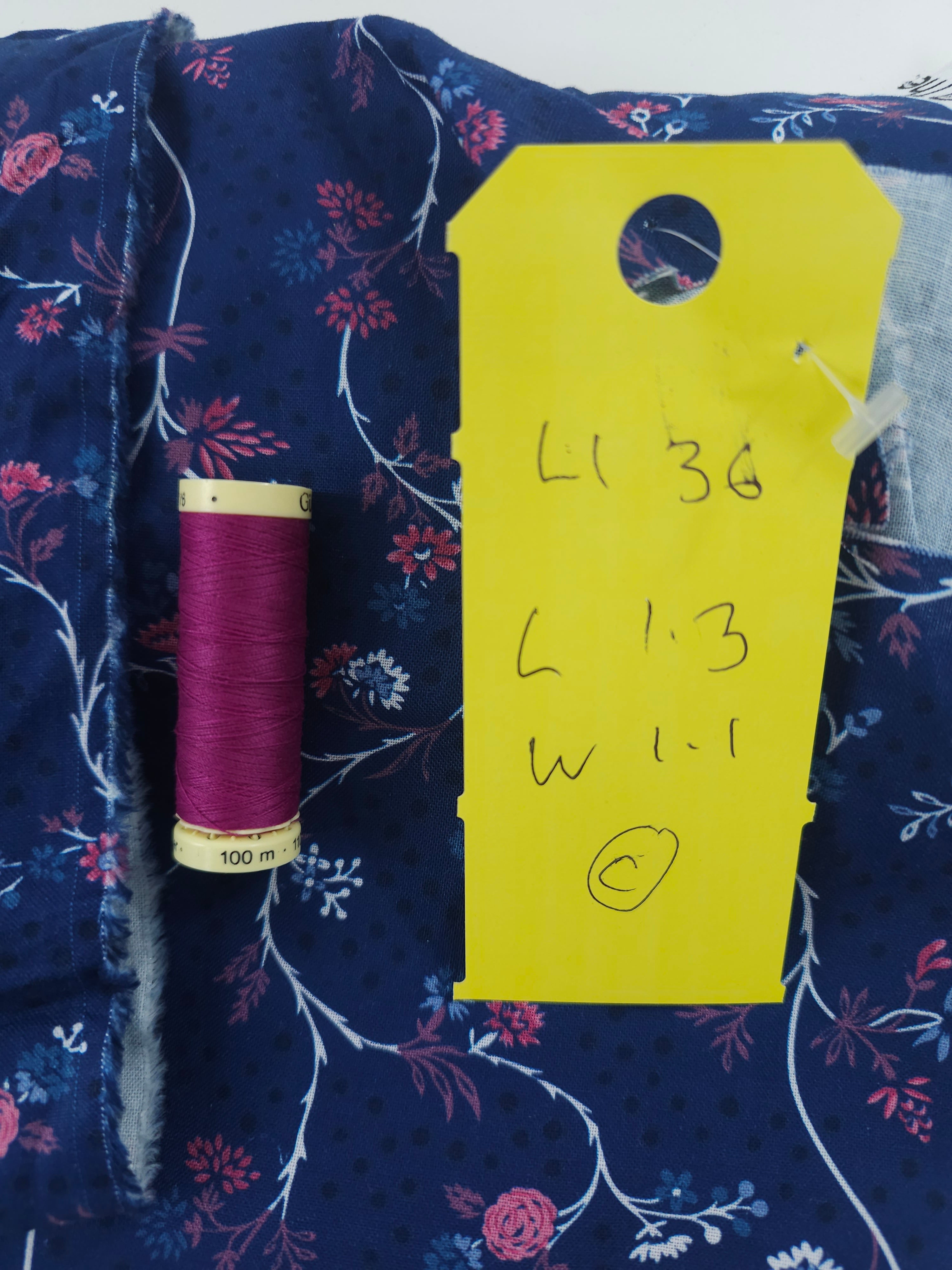 Navy floral vine Cotton- 1.3m piece