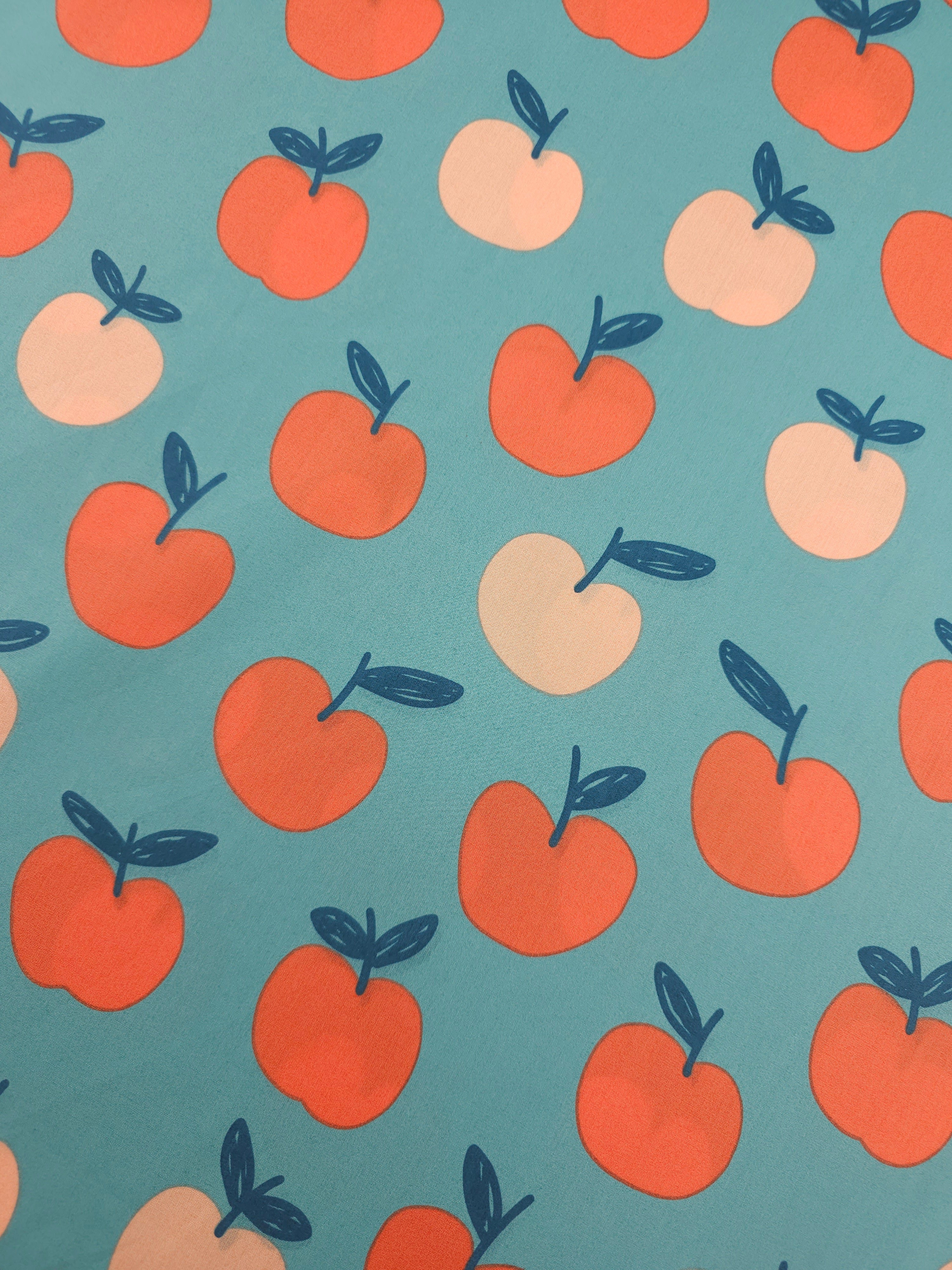 Aqua Blue Floating Apples 100% Cotton 60"