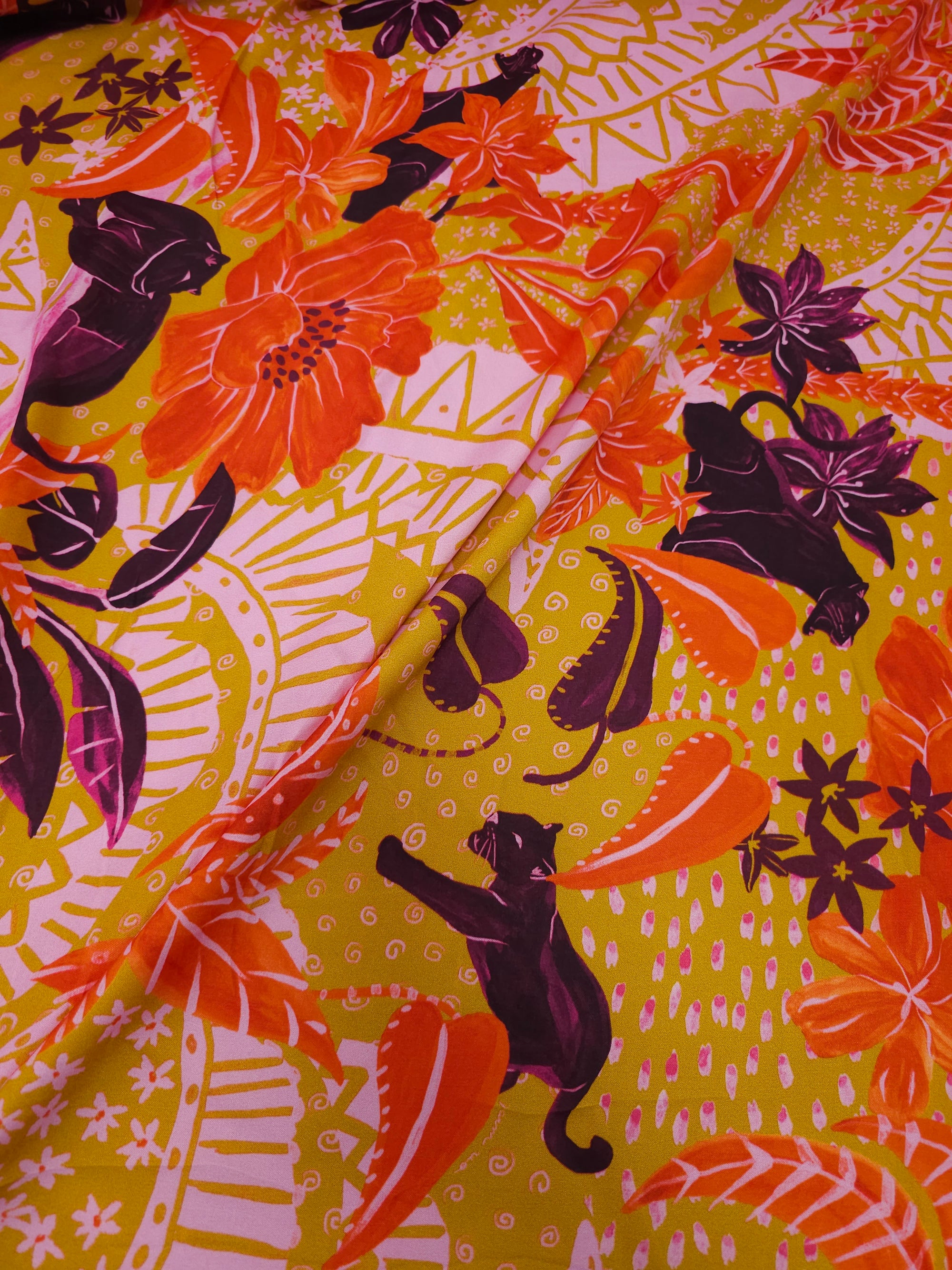 Floral Jungle Panther Viscose Satin