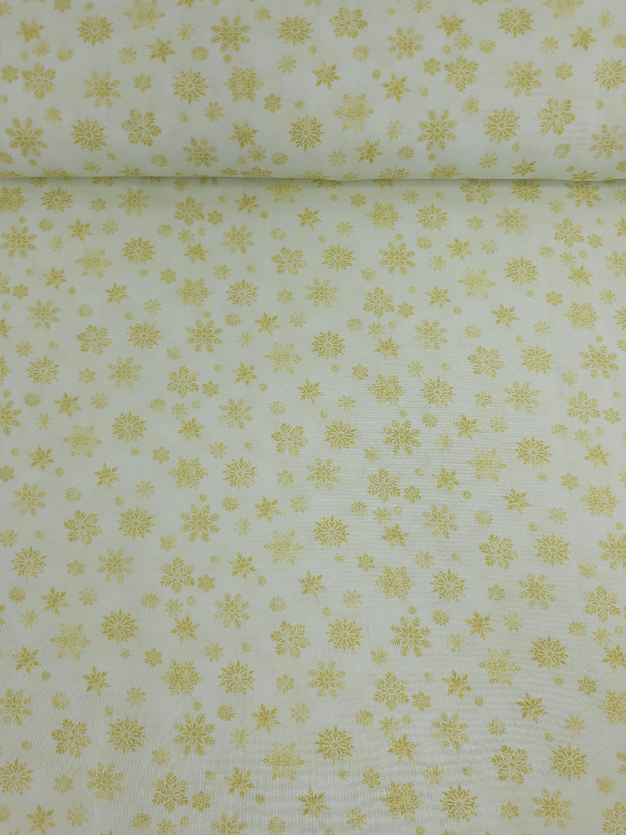 Off White/Gold Snowflake 100% Cotton