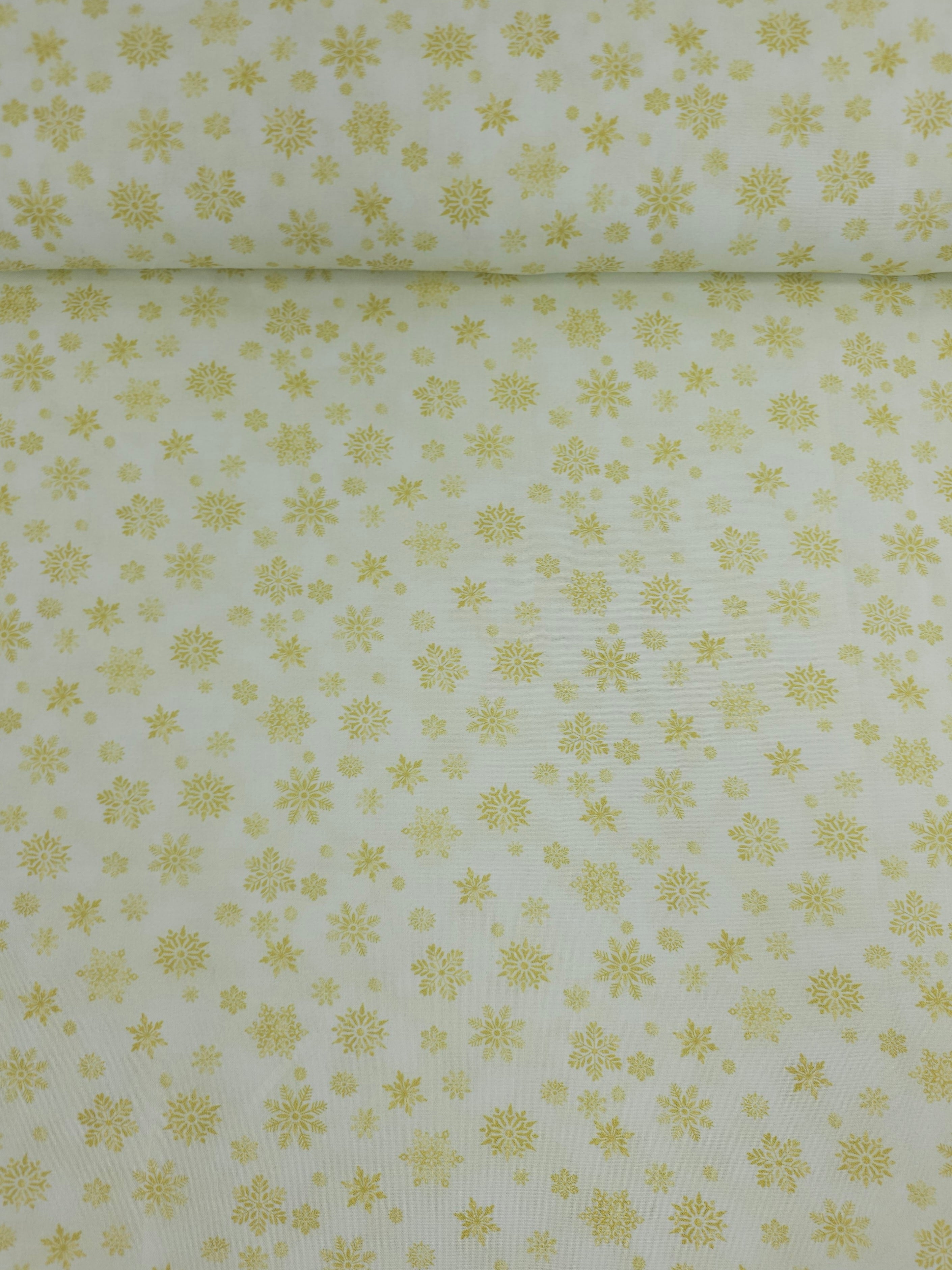 Off White/Gold Snowflake 100% Cotton