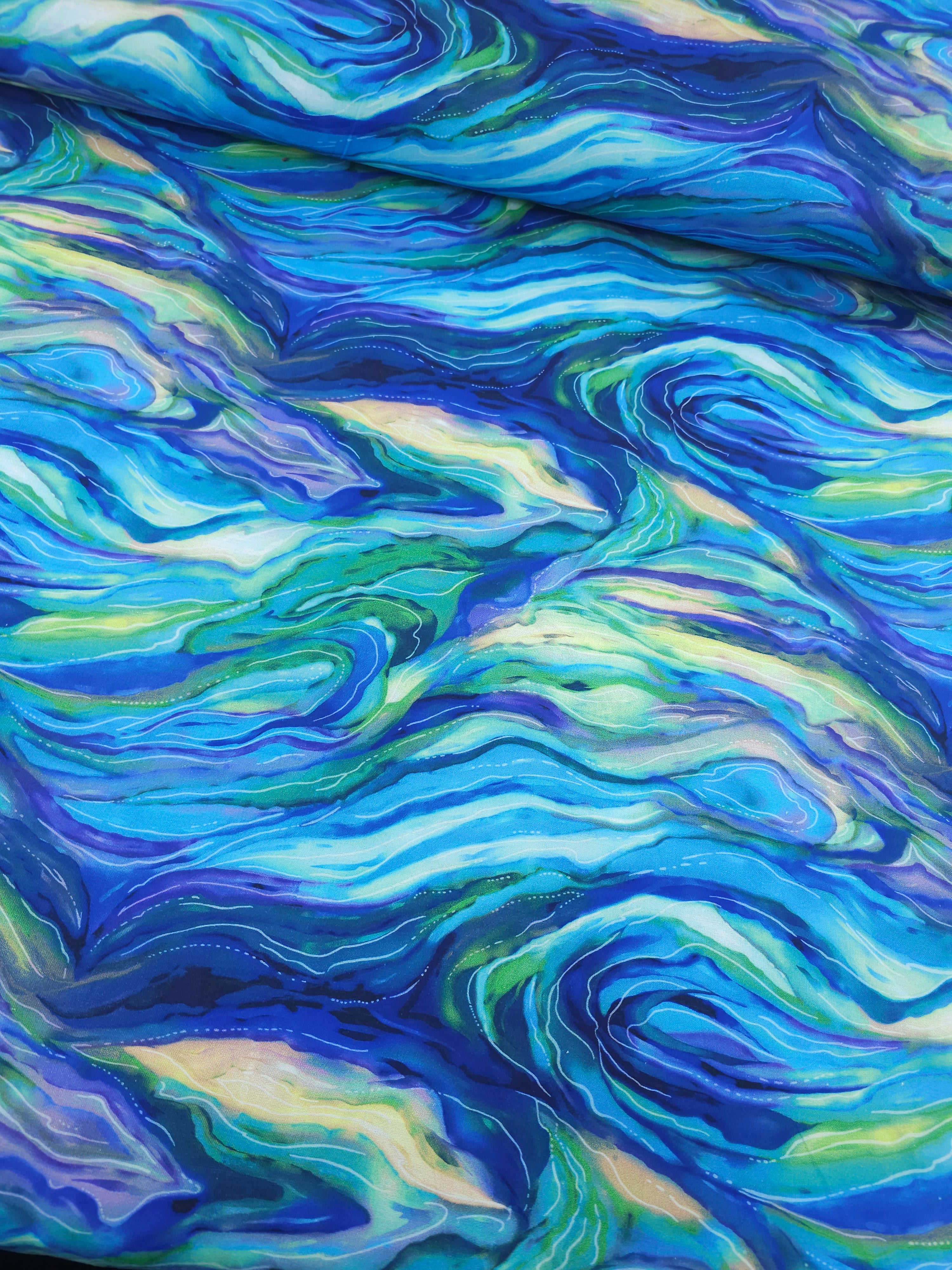 Blue/Green Wild Marble 100% Cotton 104" - Robert Kaufman