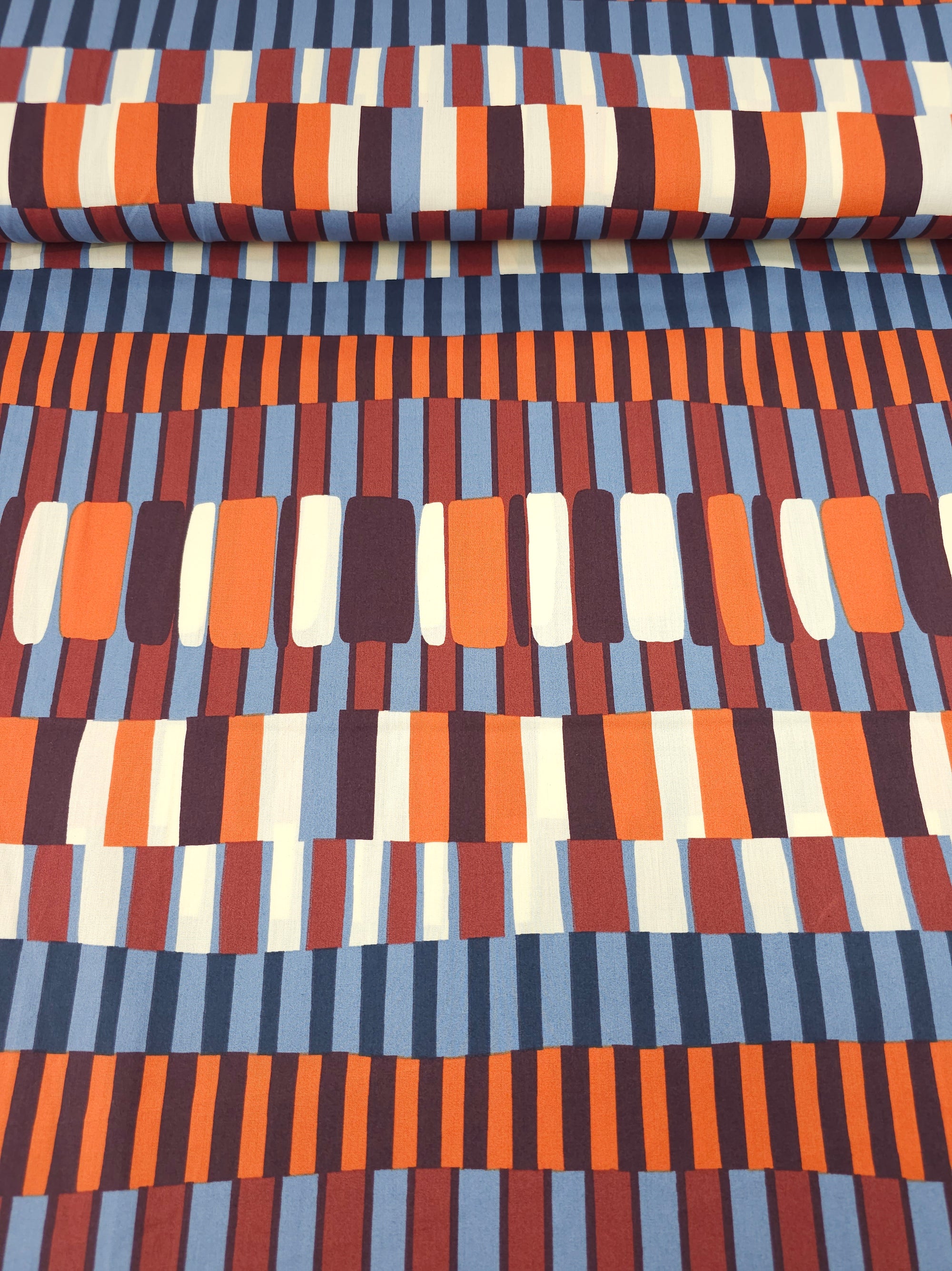 Orange/Blue Abstract Layer Stripes Cotton Viscose