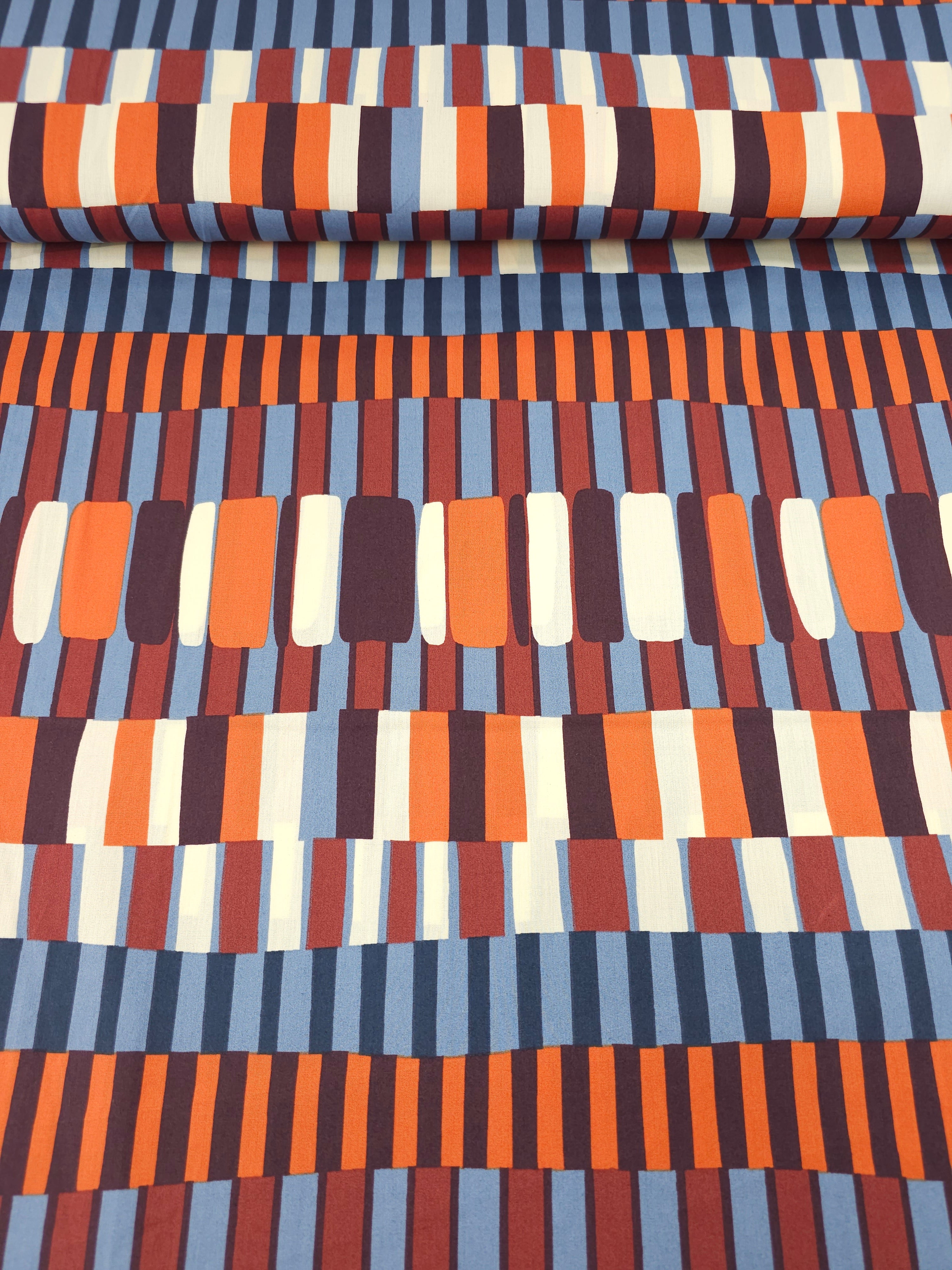Orange/Blue Abstract Layer Stripes Cotton Viscose