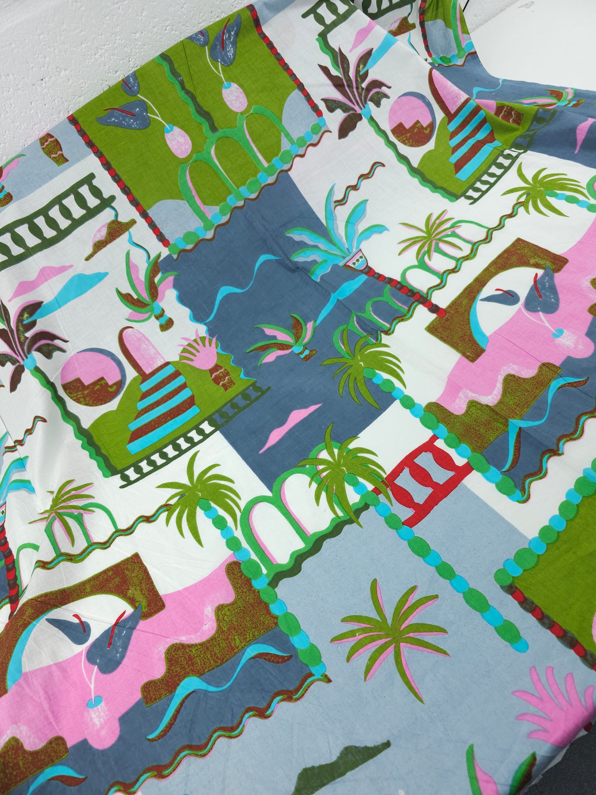 Green/Grey Palm Tree Scenery Cambric Cotton