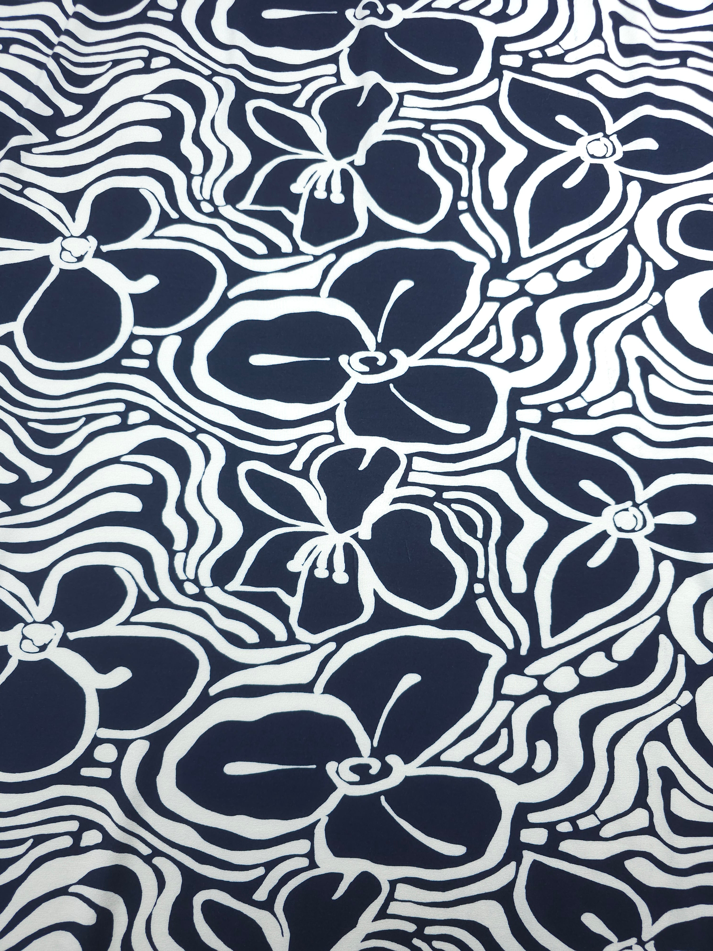 Navy Doodle Floral Viscose Jersey