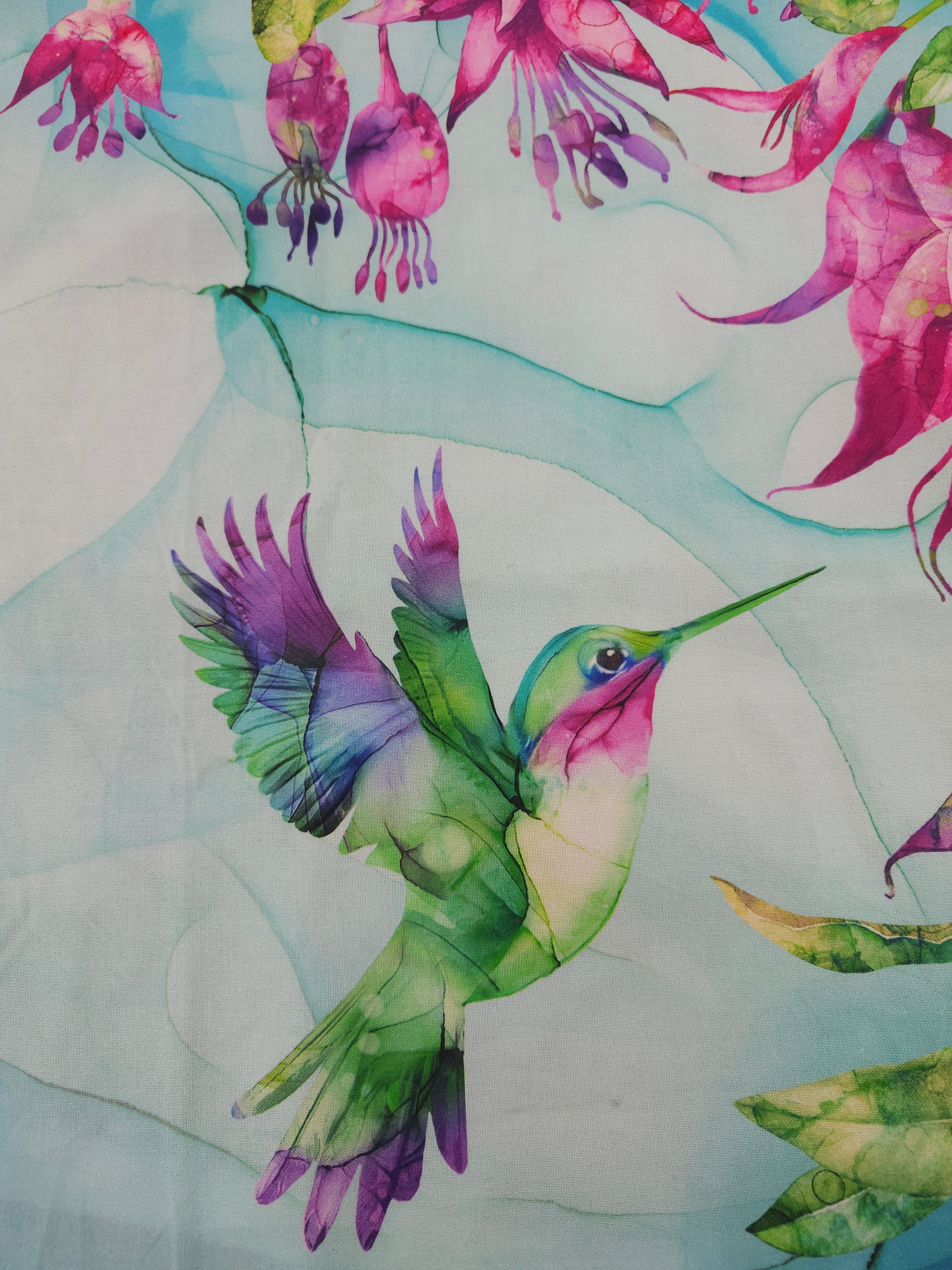 Pastel watercolour hummingbird Cotton- 0.7m piece