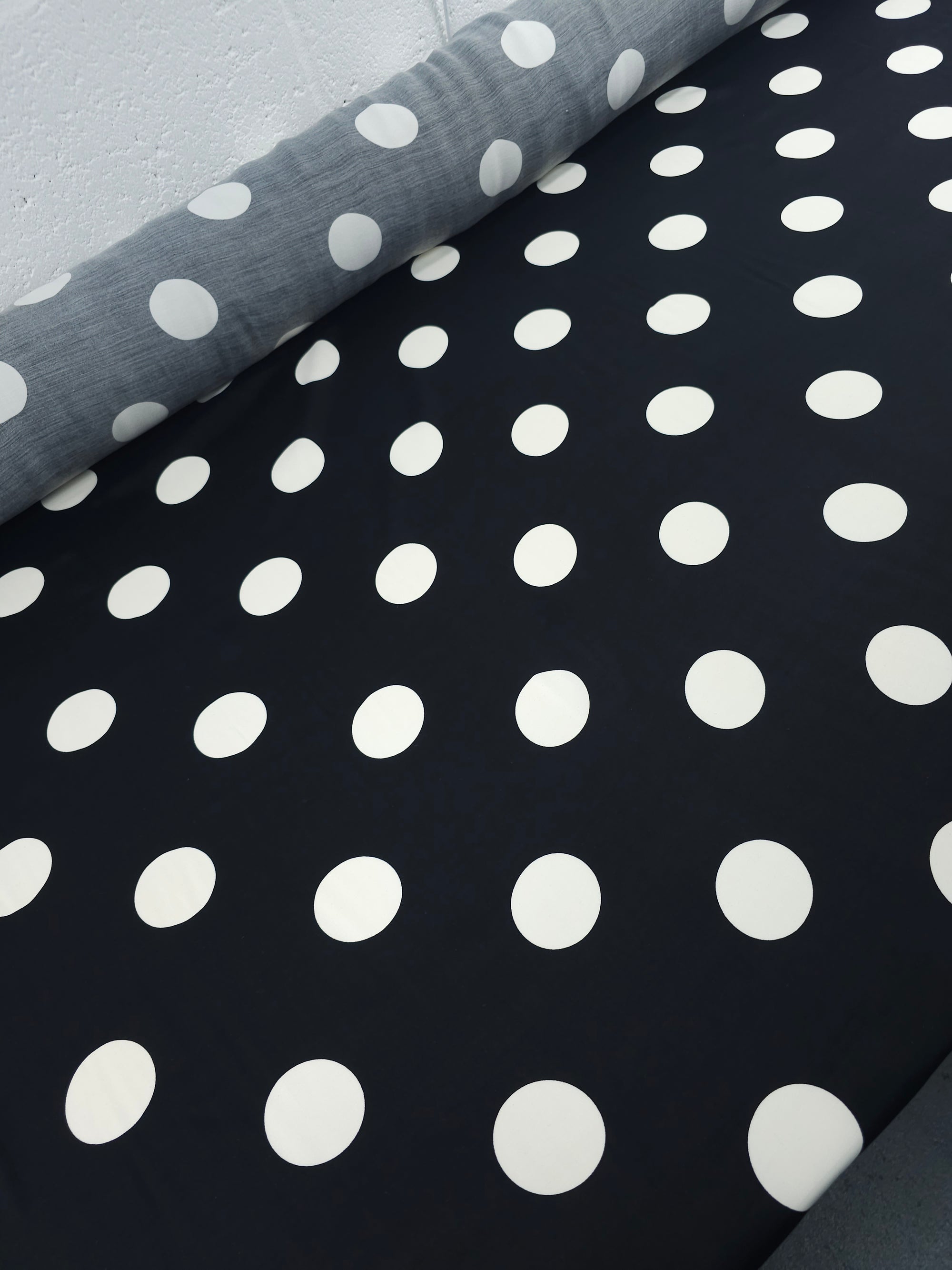 Black/White Large Polka Spot Viscose Satin