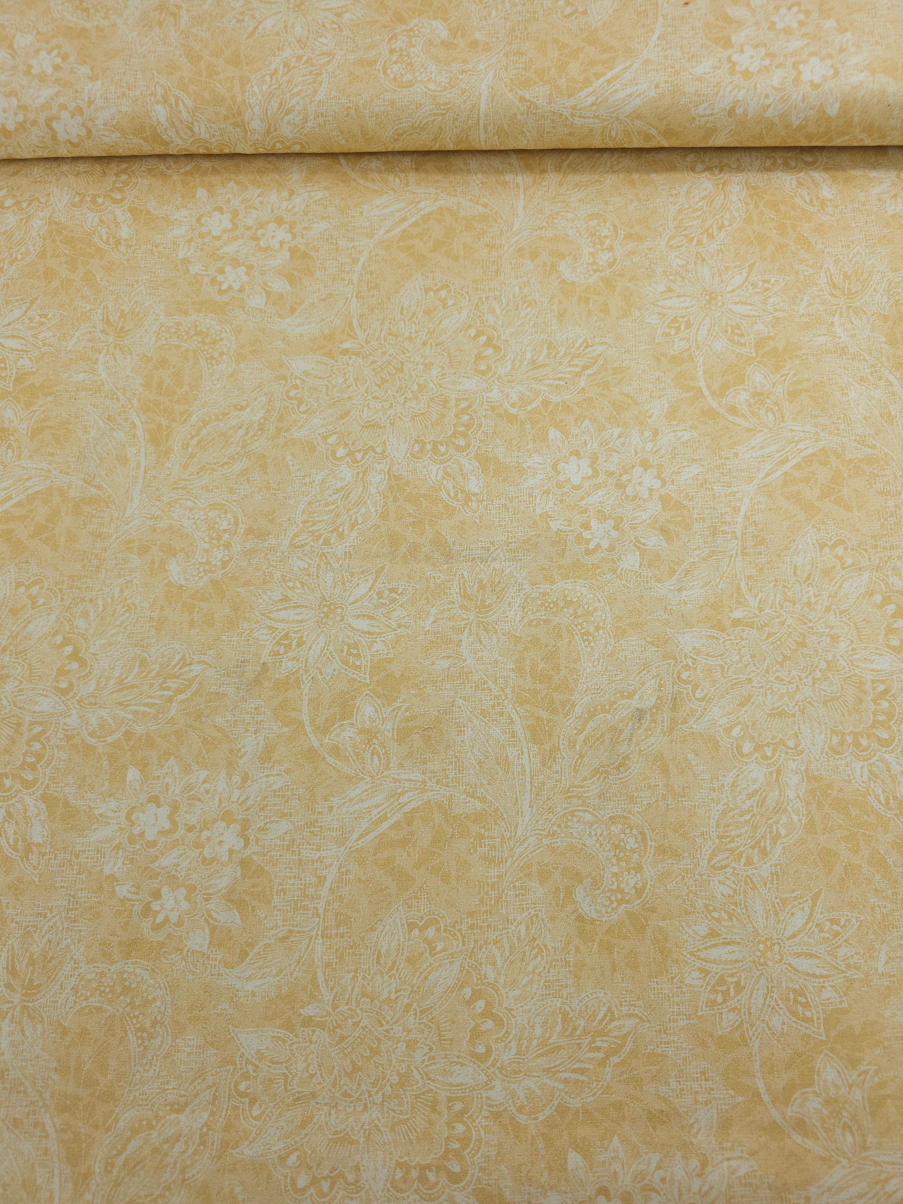 Honey Yellow Vintage Etheral Floral 100% Cotton 118" *EXTRA WIDE*