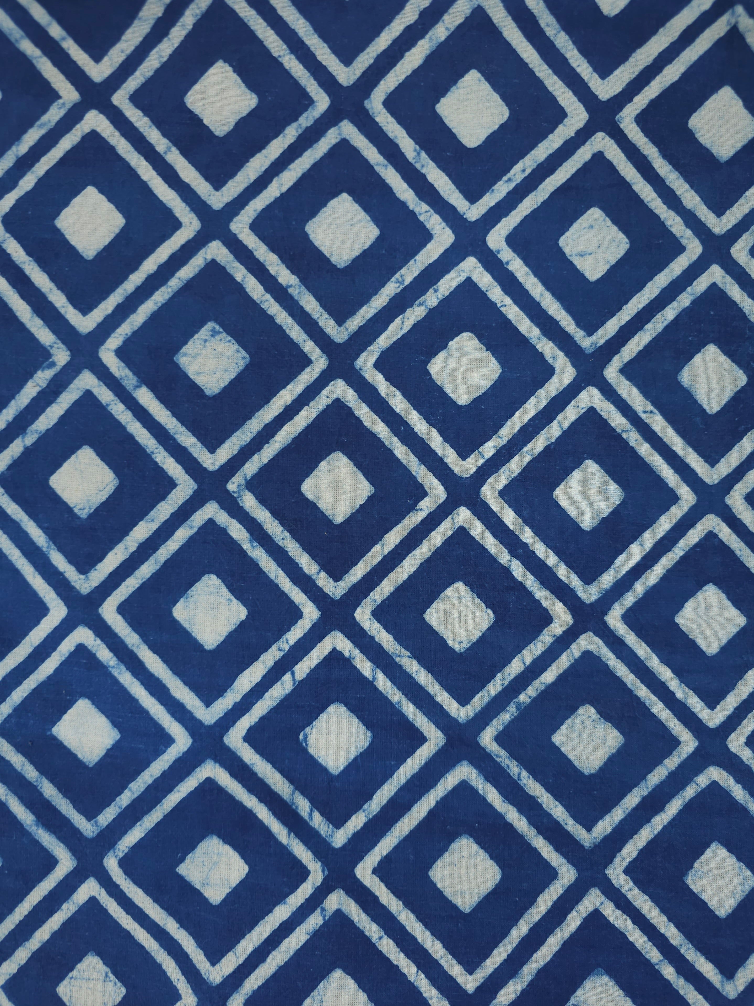 Indigo Navy Diamond Block Print Cotton