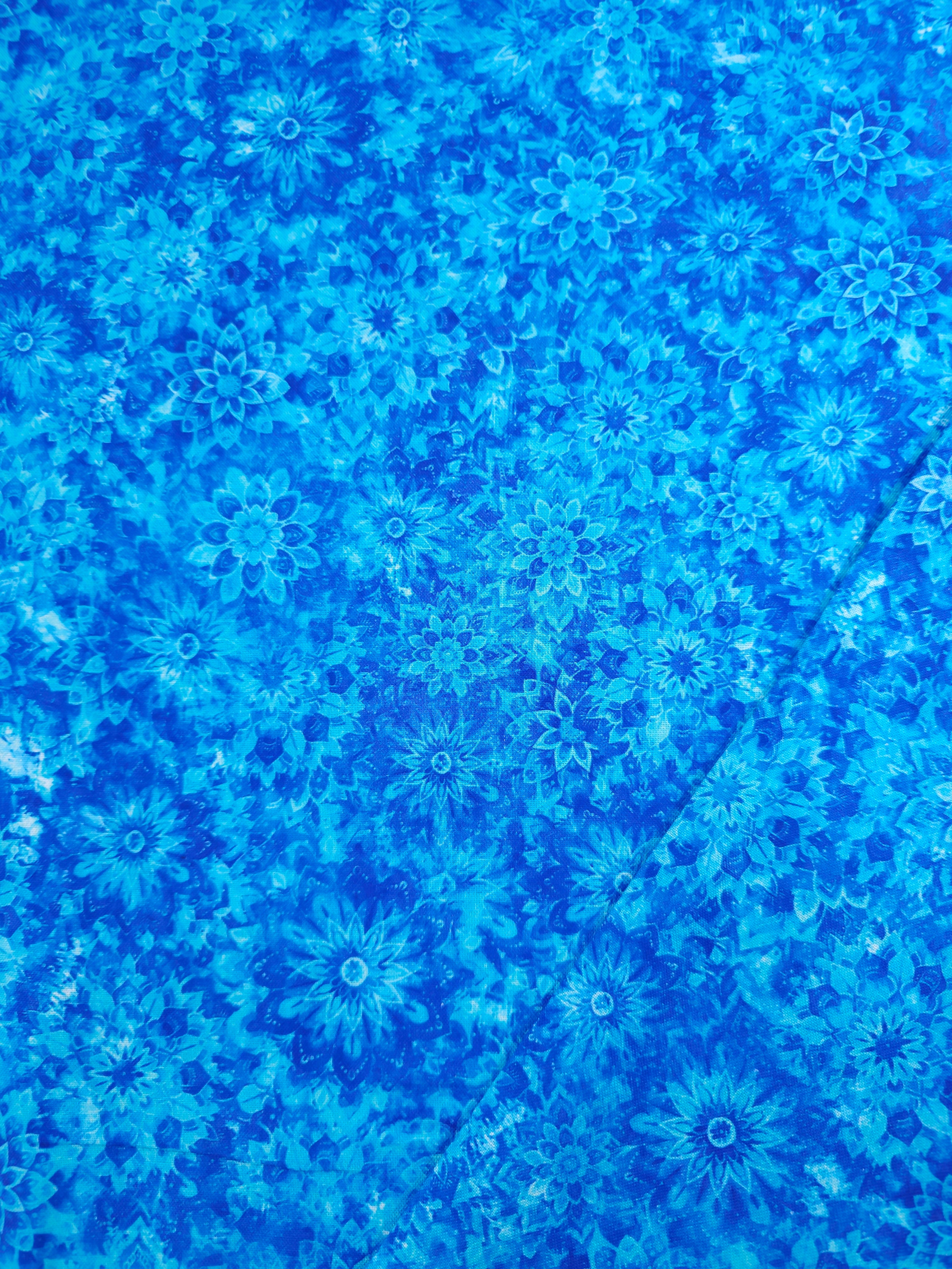 Blue Dancing Dahlias Kaleidoscope 100% Cotton 104" *EXTRA WIDE*