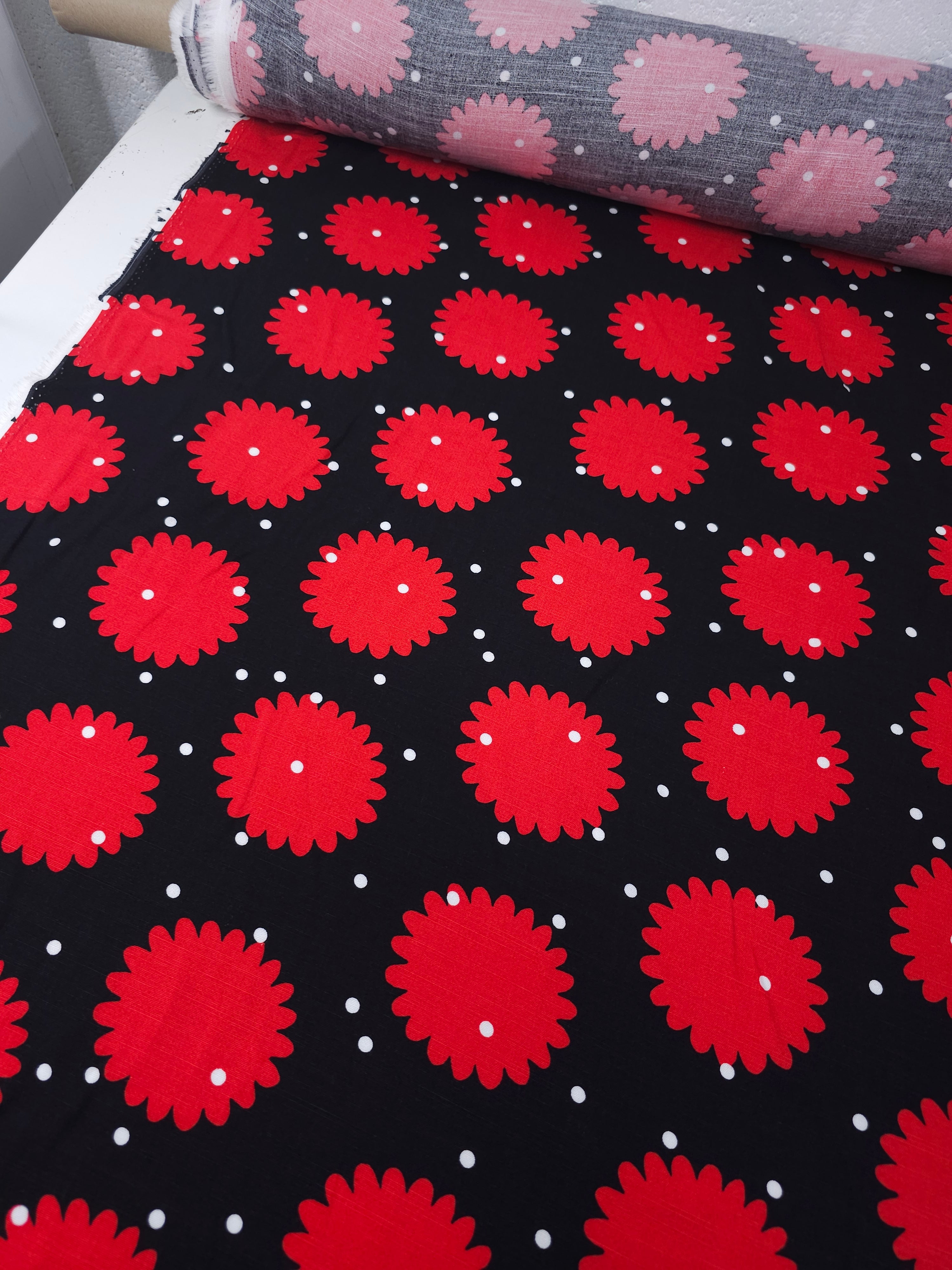 Red/Black Puff Polka Cotton Viscose