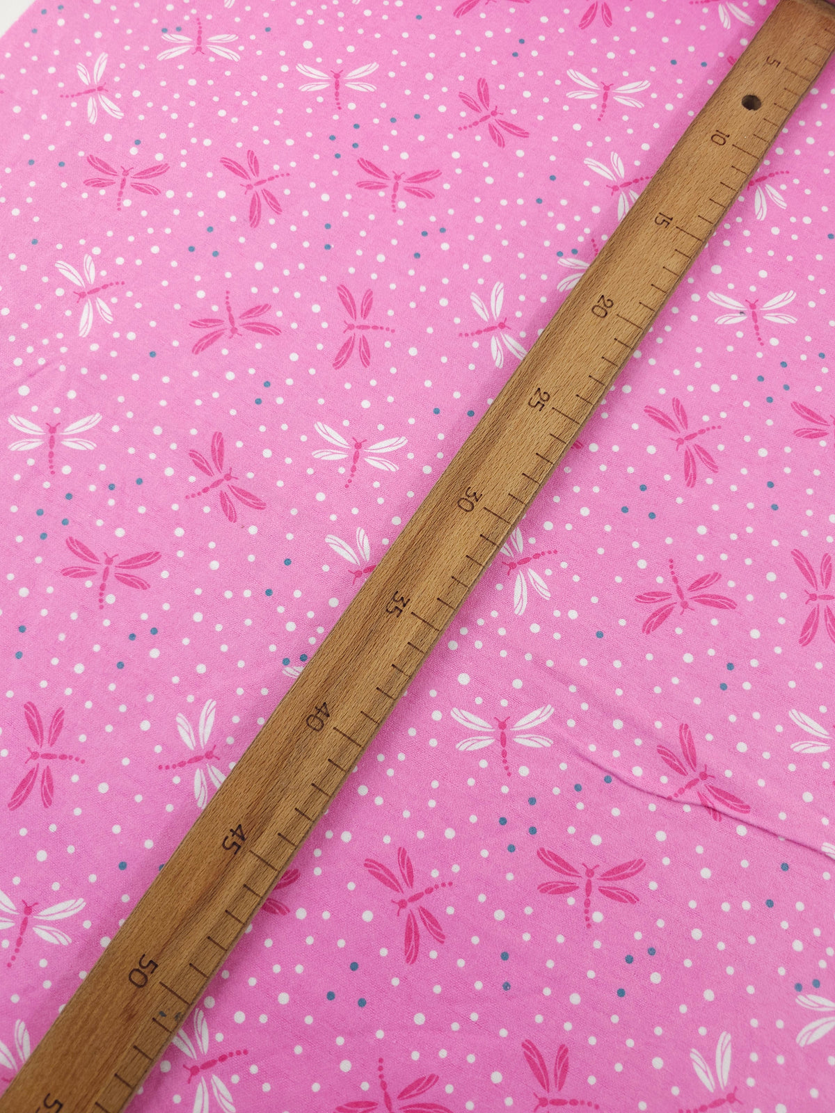 Pink Dragonfly Polka Lightweight Flannel Cotton