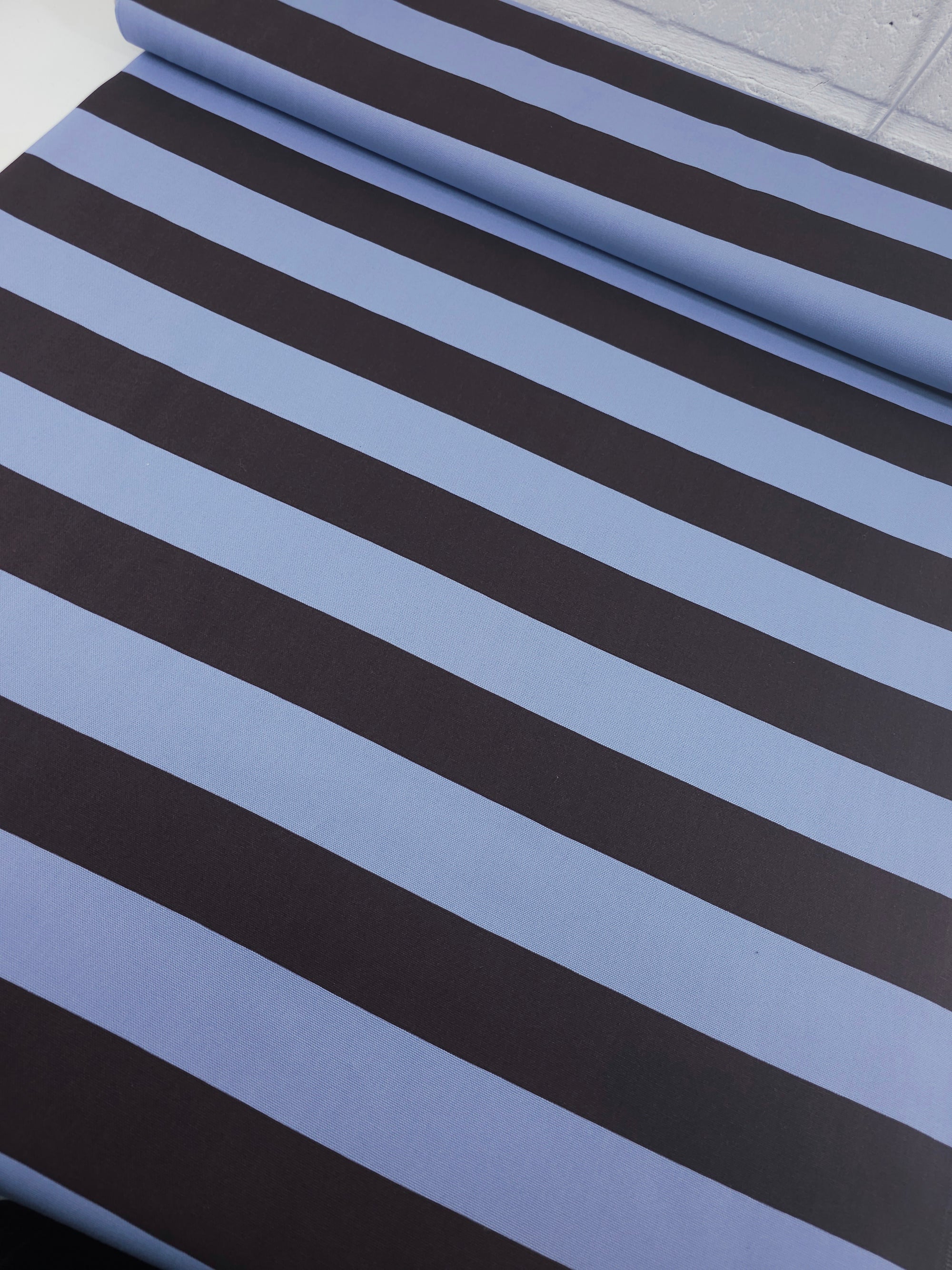 Powder Blue/Grape Brown Block Stripe Lightweight Canvas Cotton