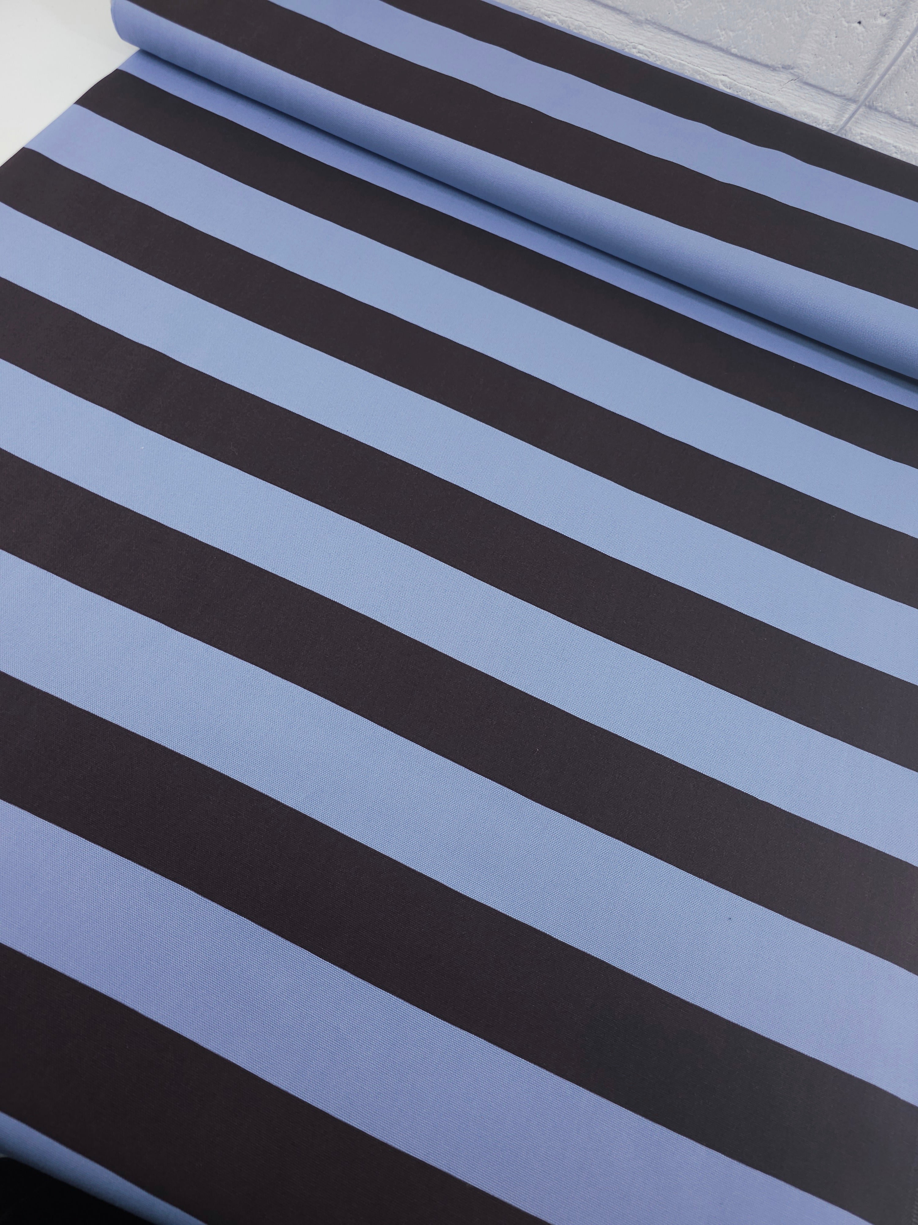 Powder Blue/Grape Brown Block Stripe Lightweight Canvas Cotton