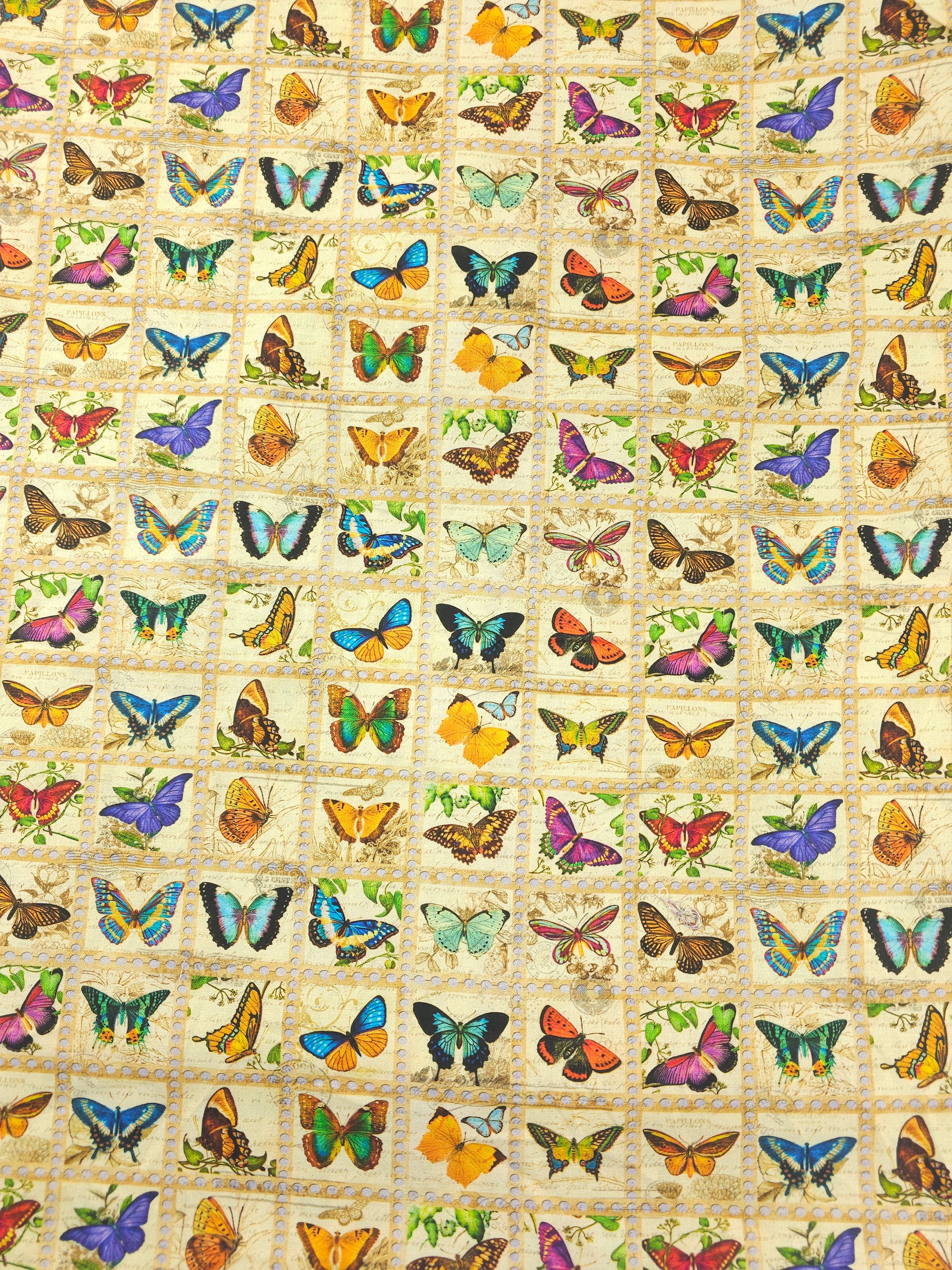 Butterfly Vintage stamp Cotton- 2.3m piece