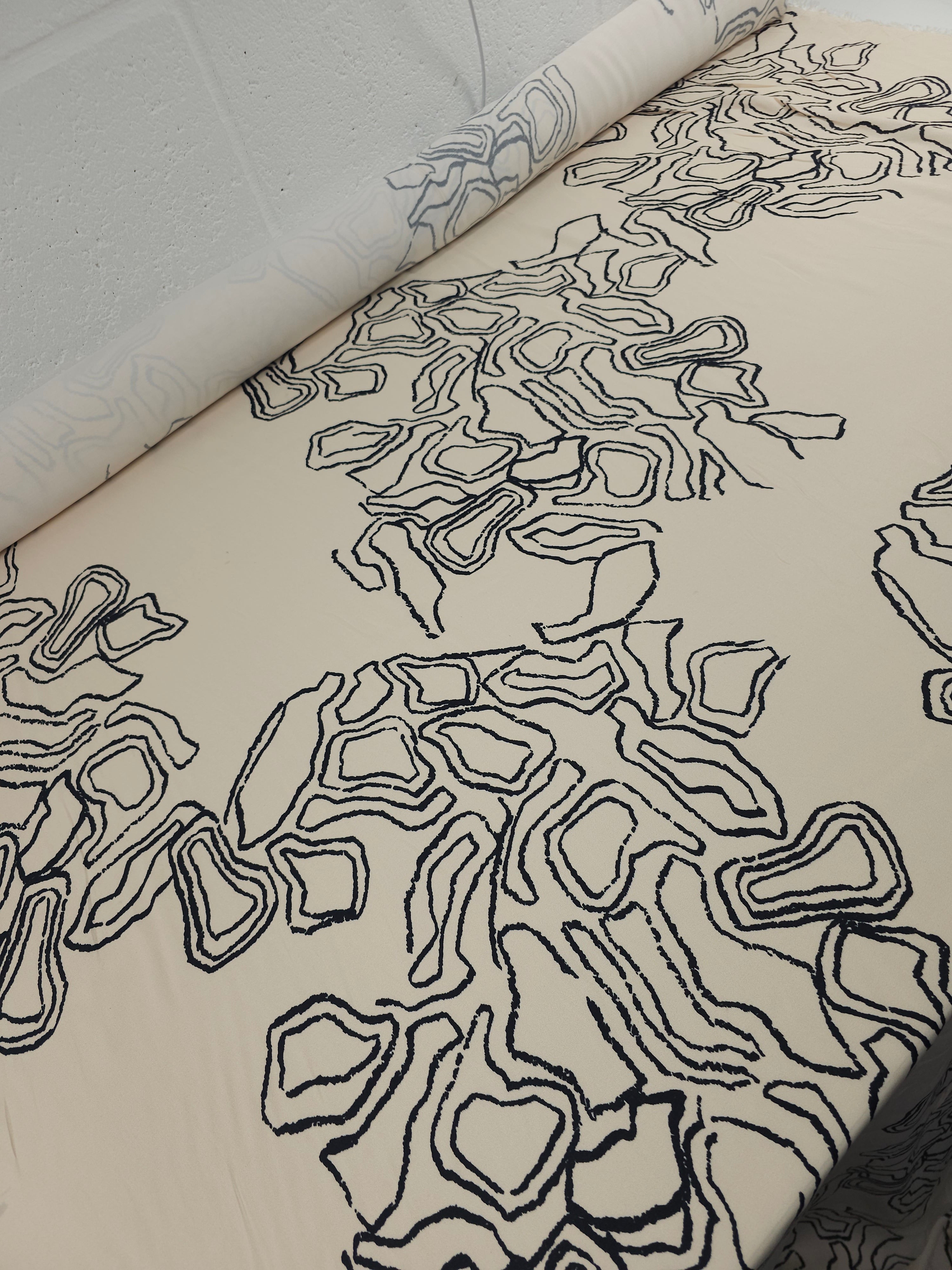 Pale Peach Abstract Squiggle Viscose Satin