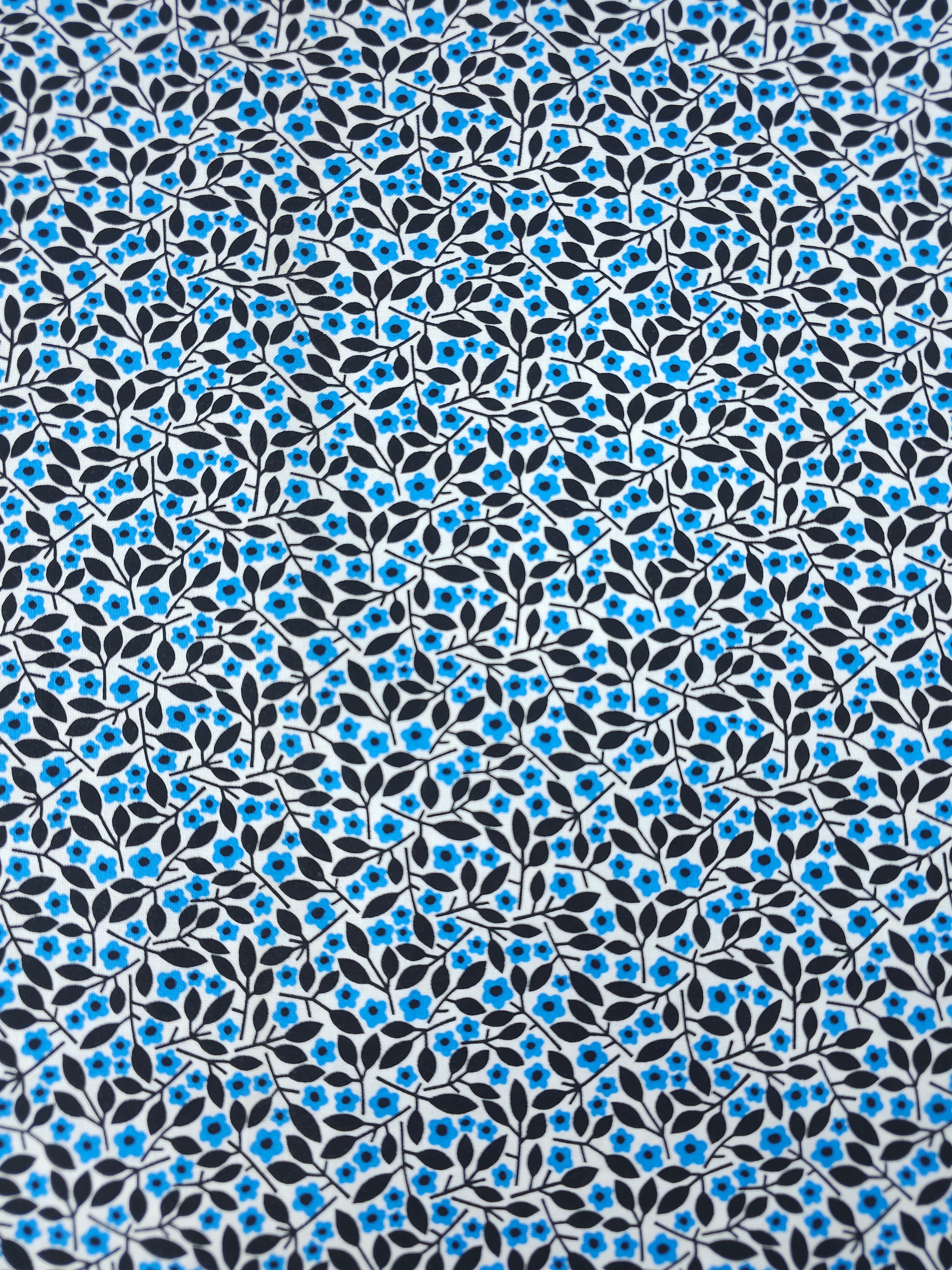 Blue/Black Spinning Floral Petal 100% Cotton