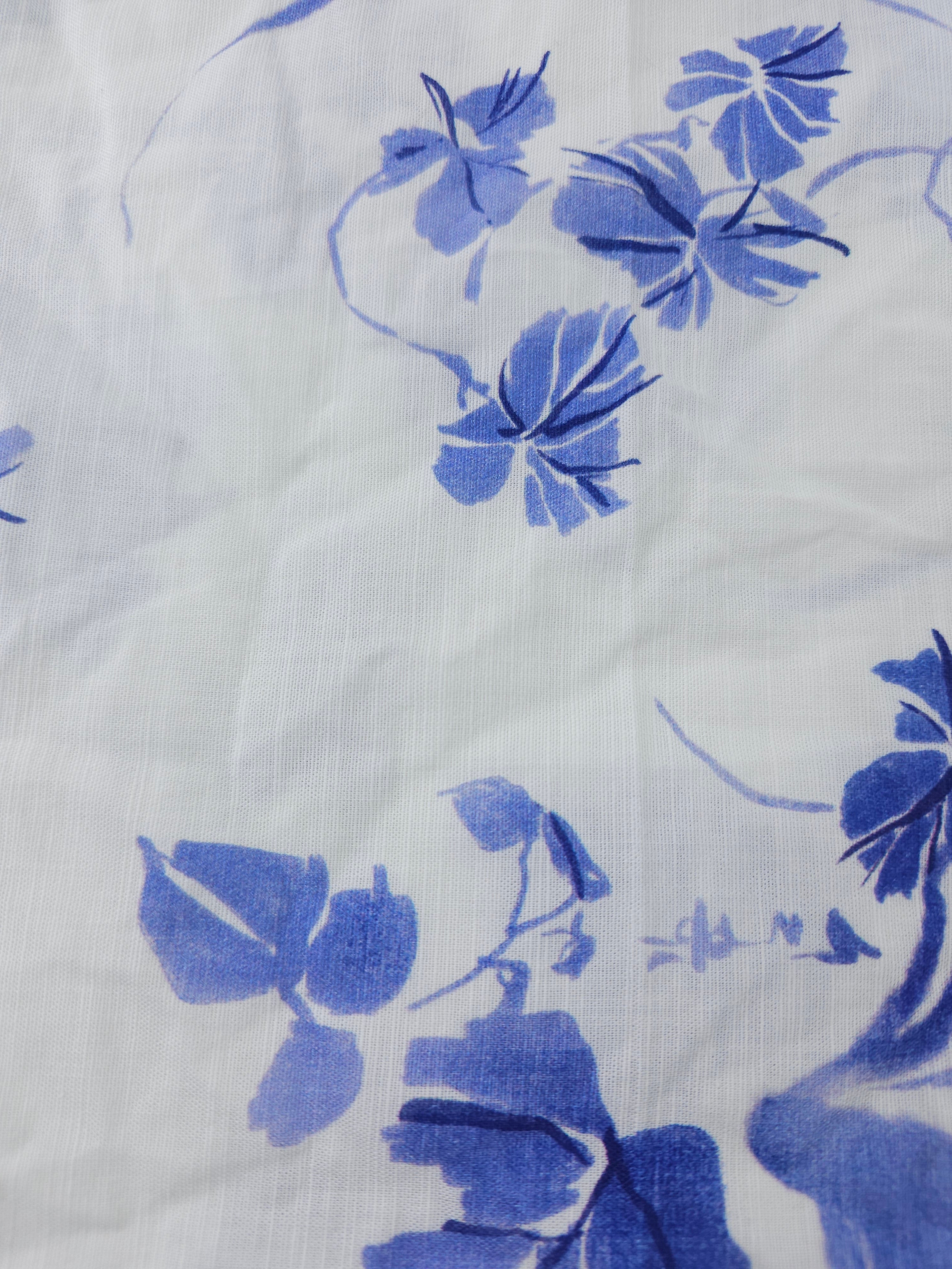 Calming blue floral Viscose linen- 1m piece