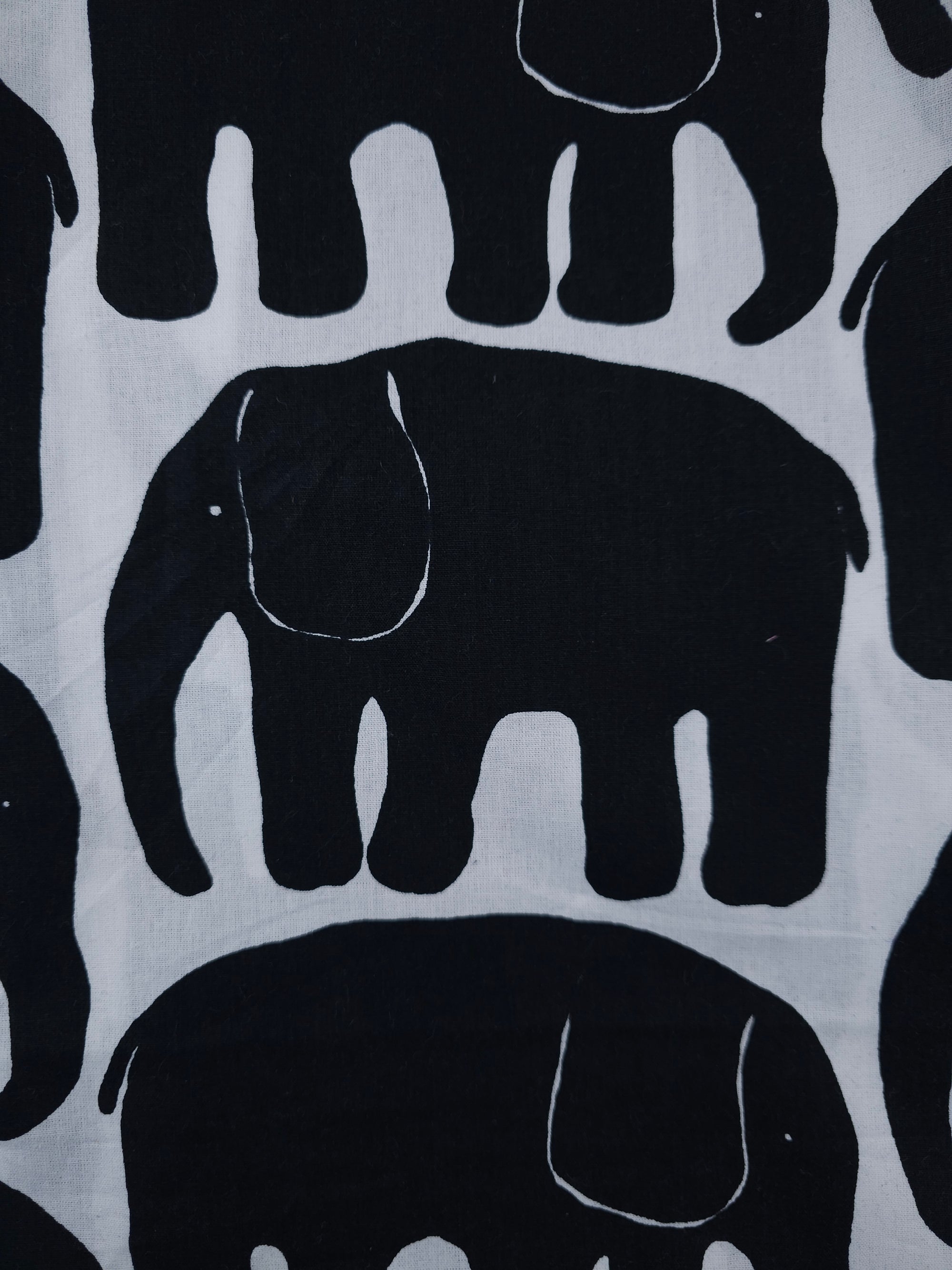 Black & White Elephant Cotton Poplin - 1.45m Piece