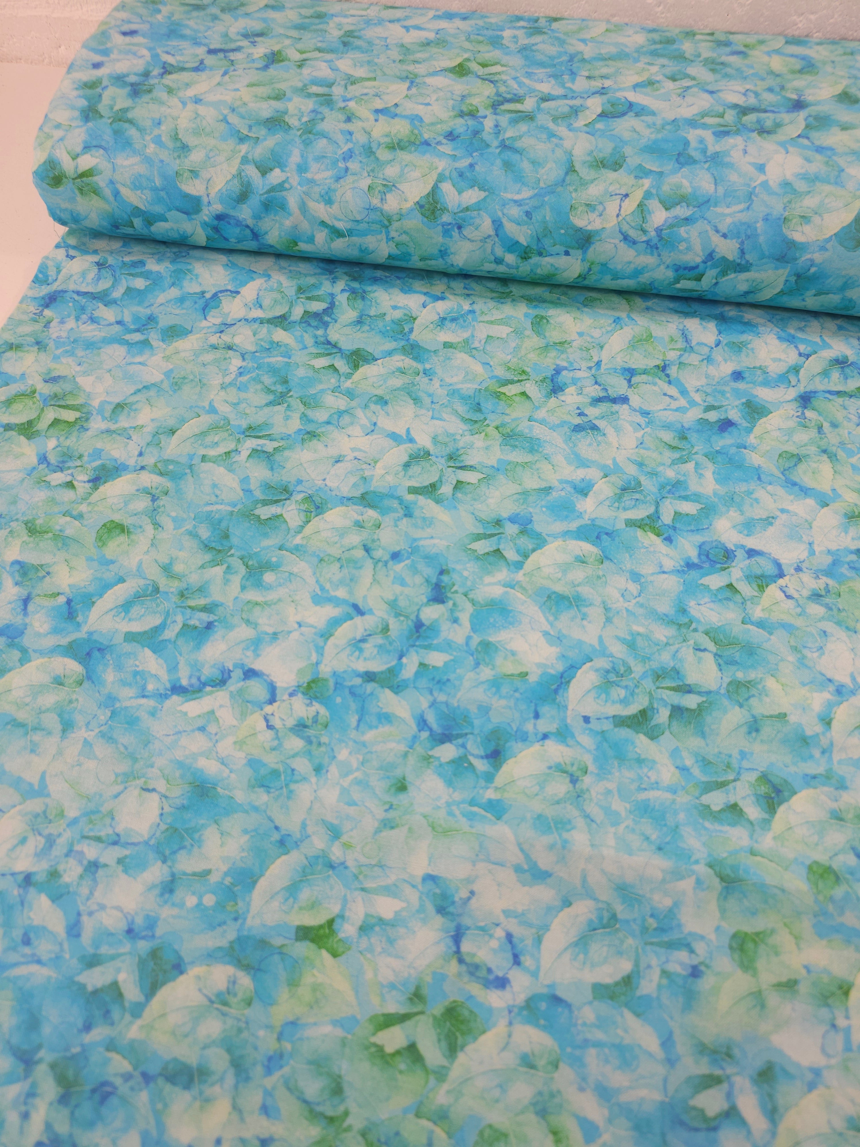 Light Blue/Green Abstract Leaf 100% Cotton