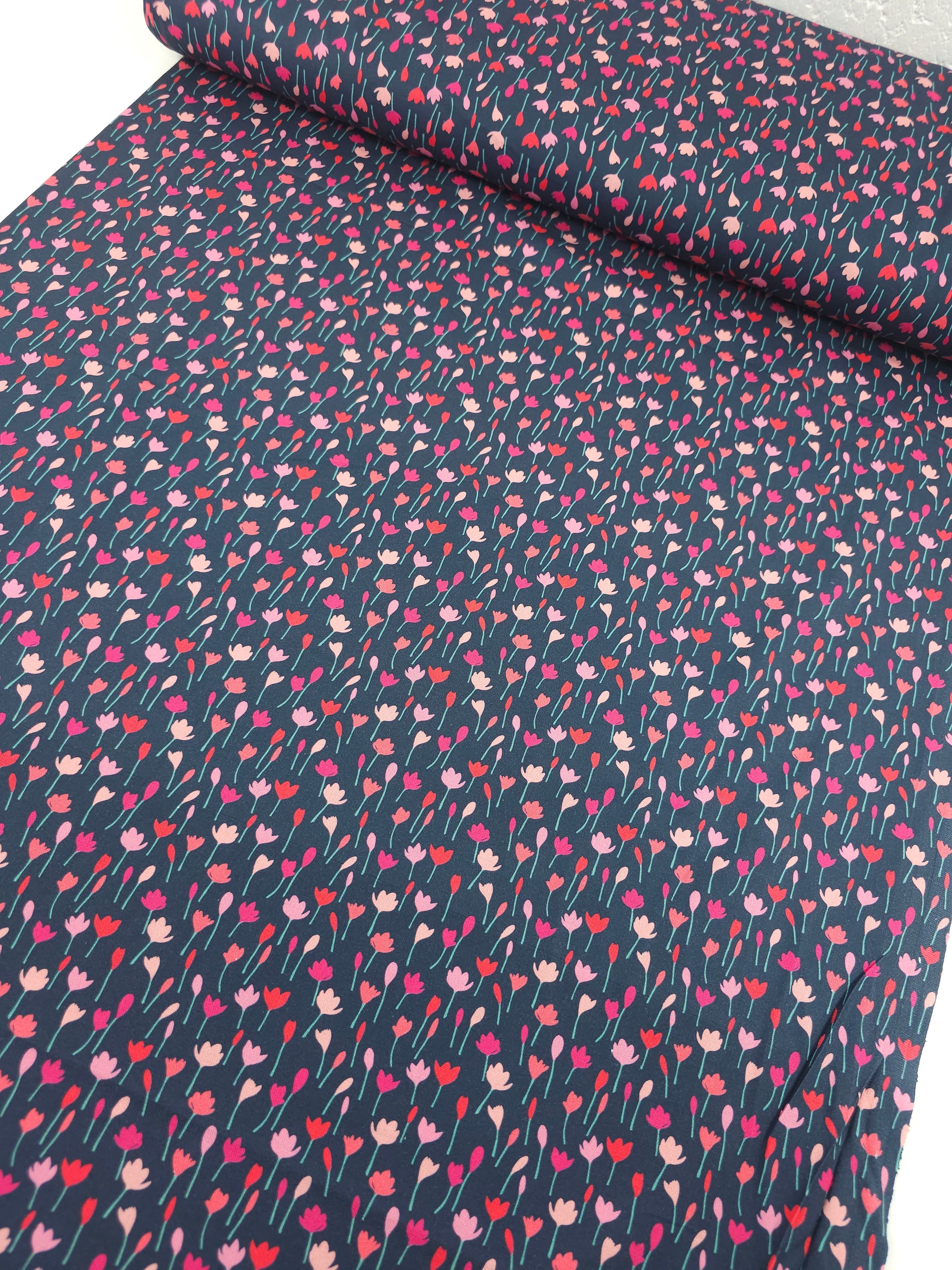 Navy Tulip Field 100% Cotton