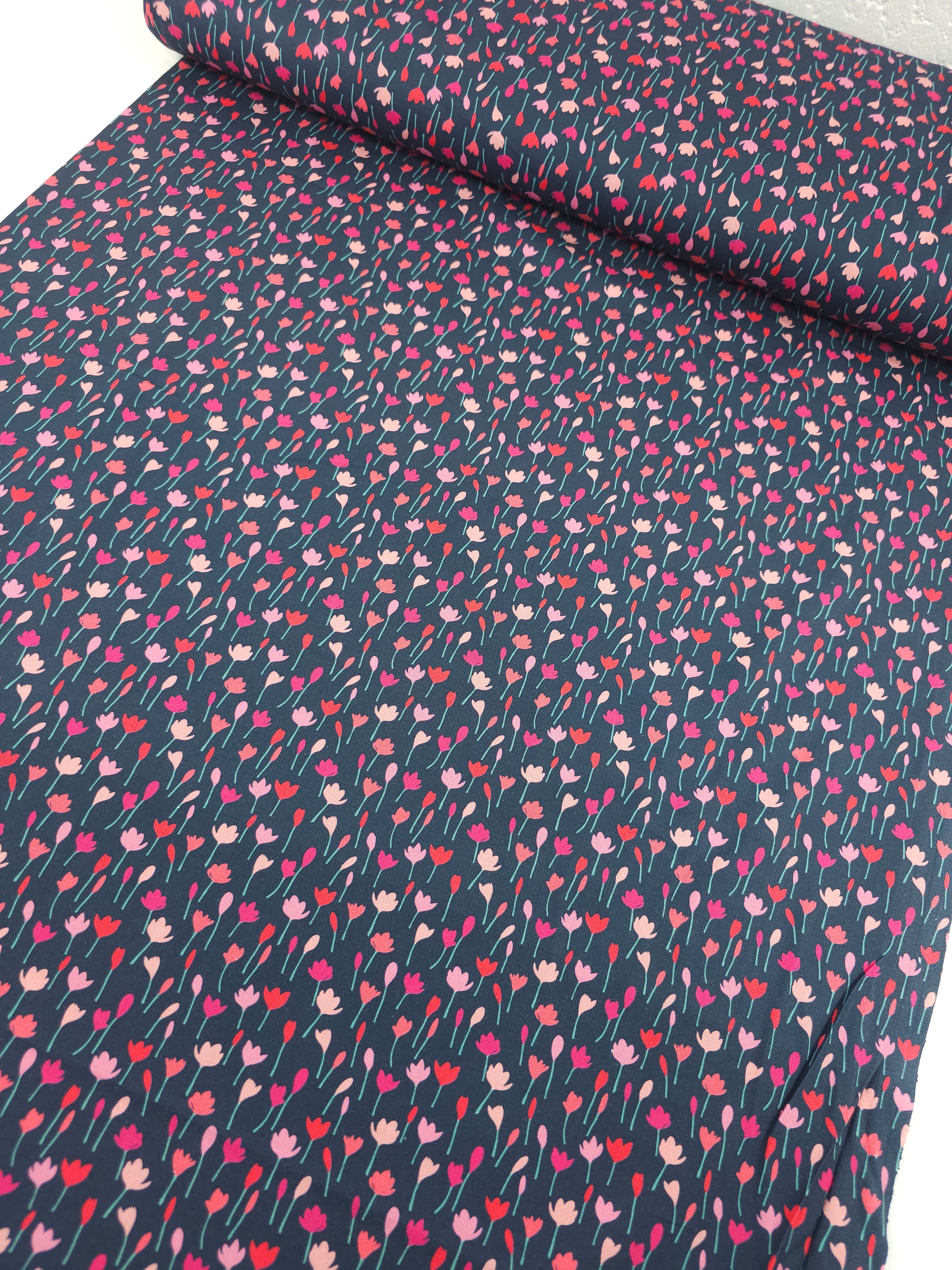 Navy Tulip Field 100% Cotton