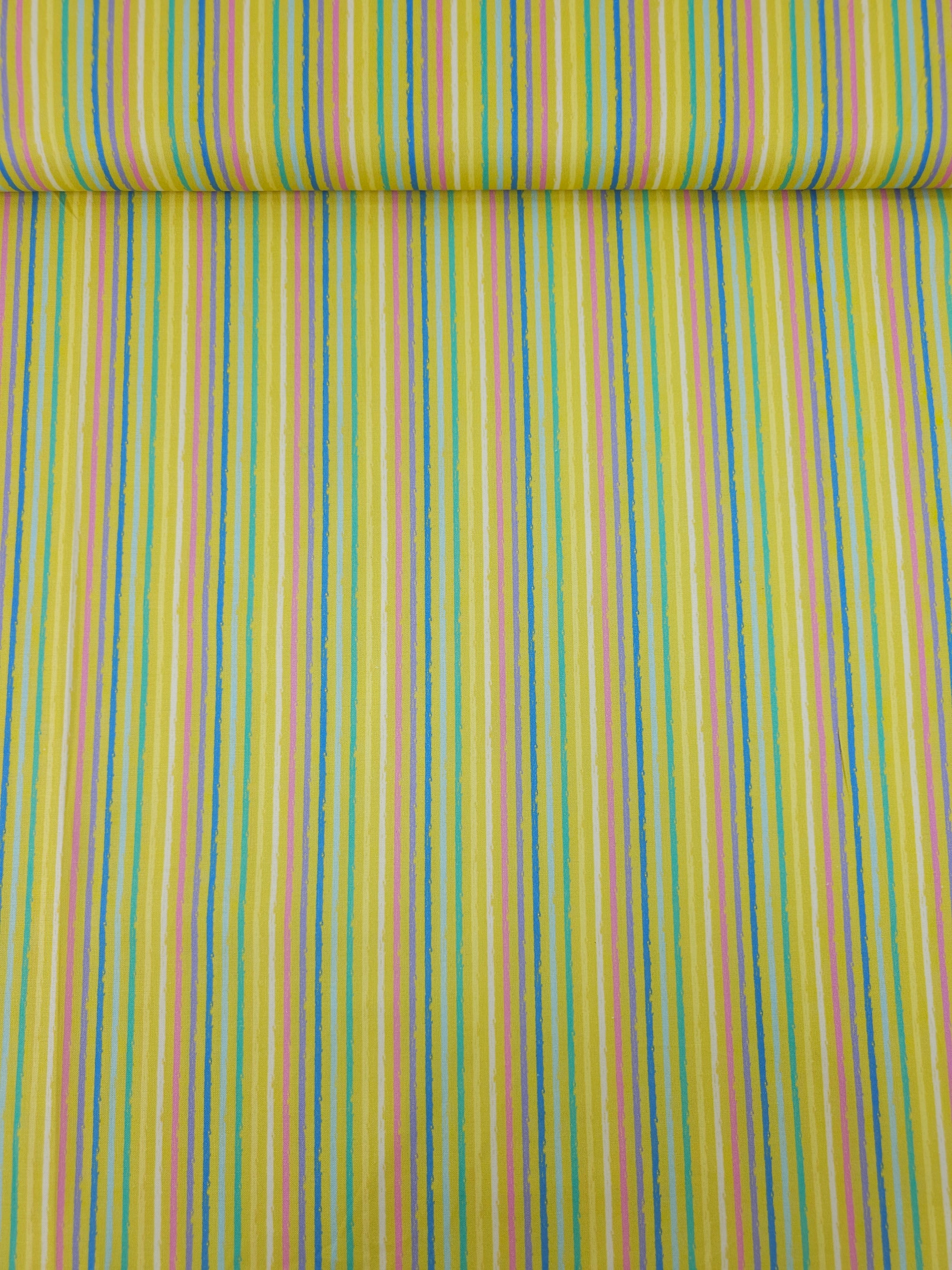 Yellow/Multi Static Stripe 100% Cotton - Robert Kaufman