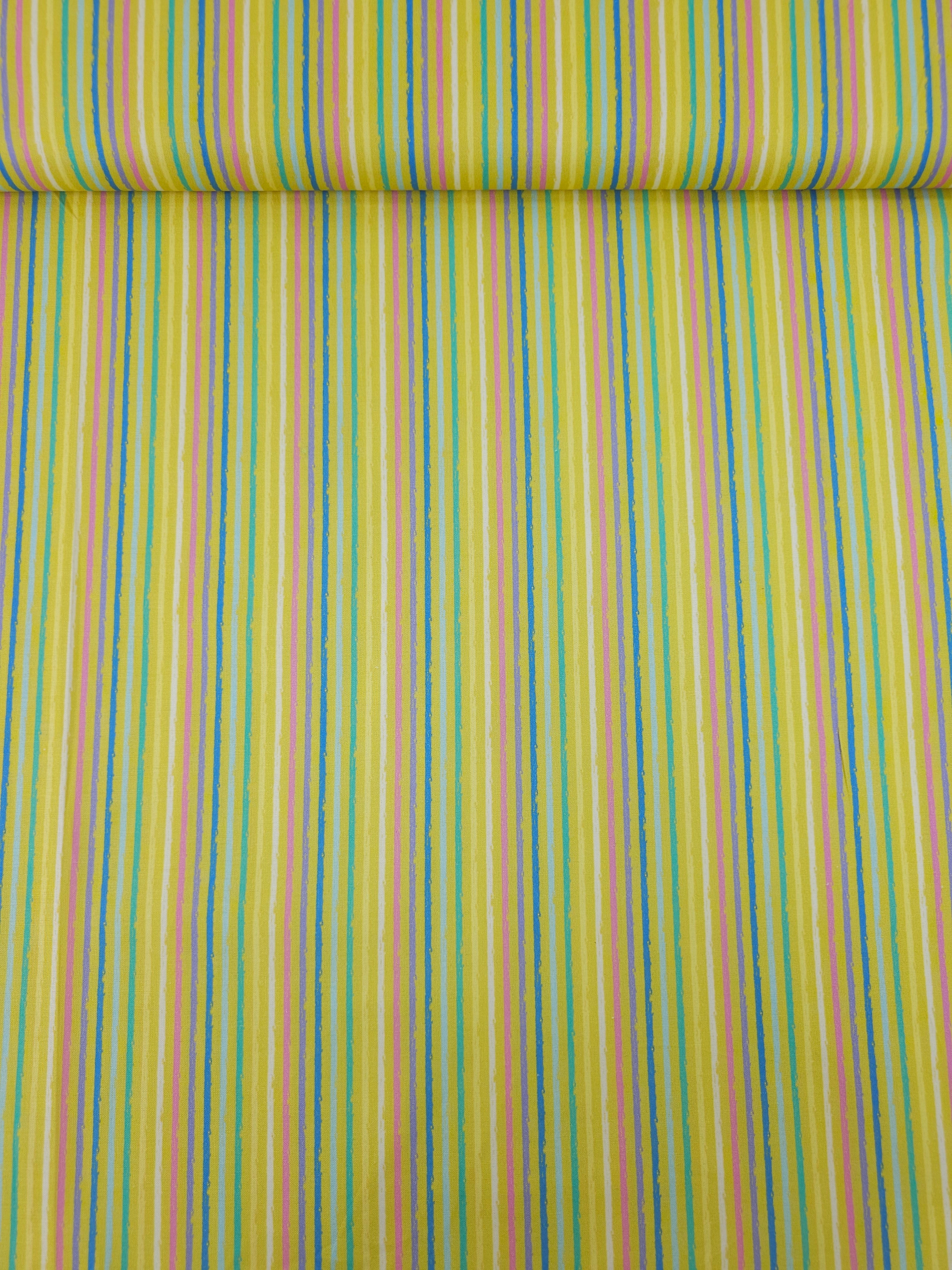 Yellow/Multi Static Stripe 100% Cotton - Robert Kaufman