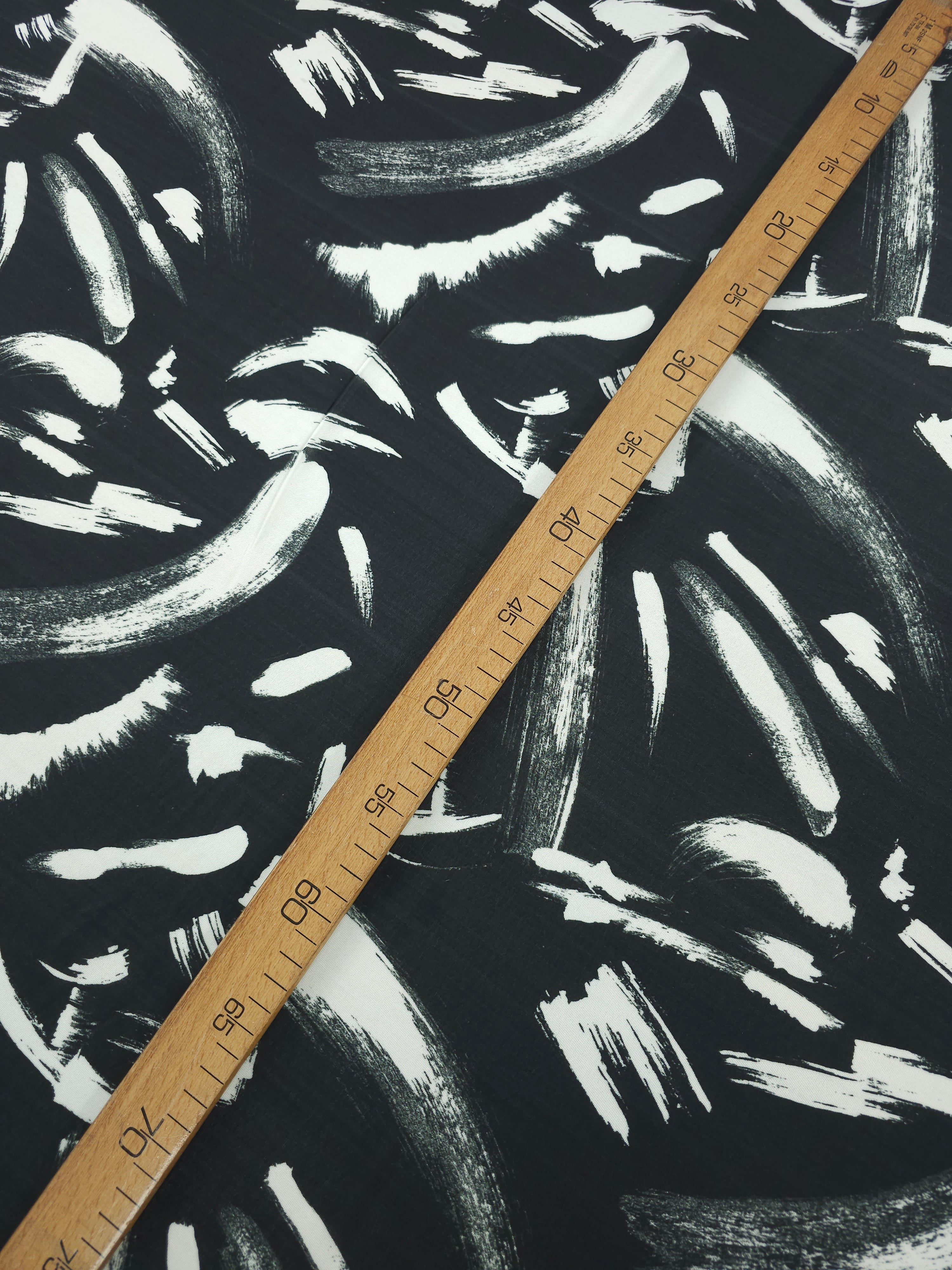 Black Abstract Brushstroke Slinky Rayon Jersey