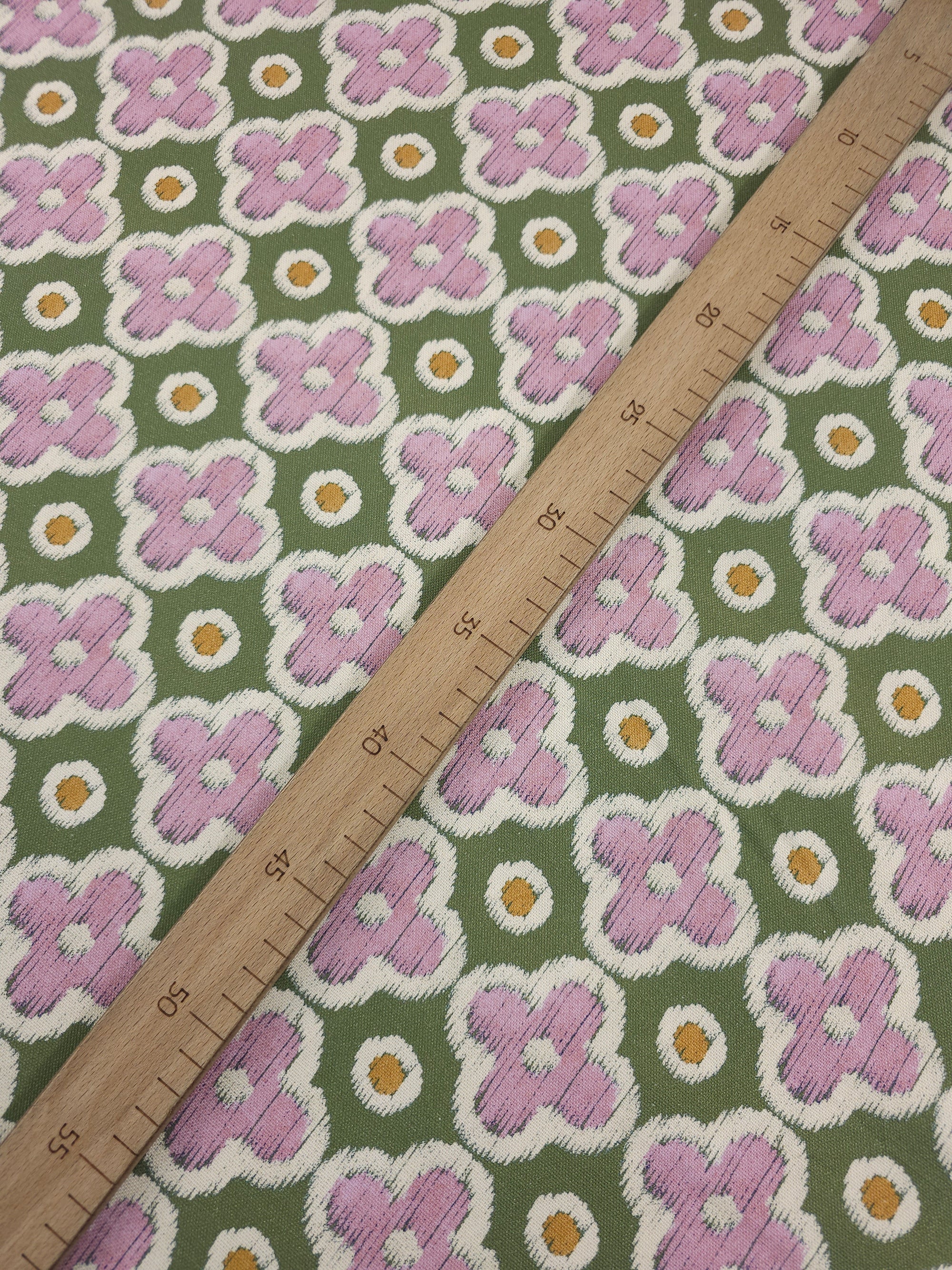 Olive/Pink Bordeaux Tile Lightweight Canvas Cotton