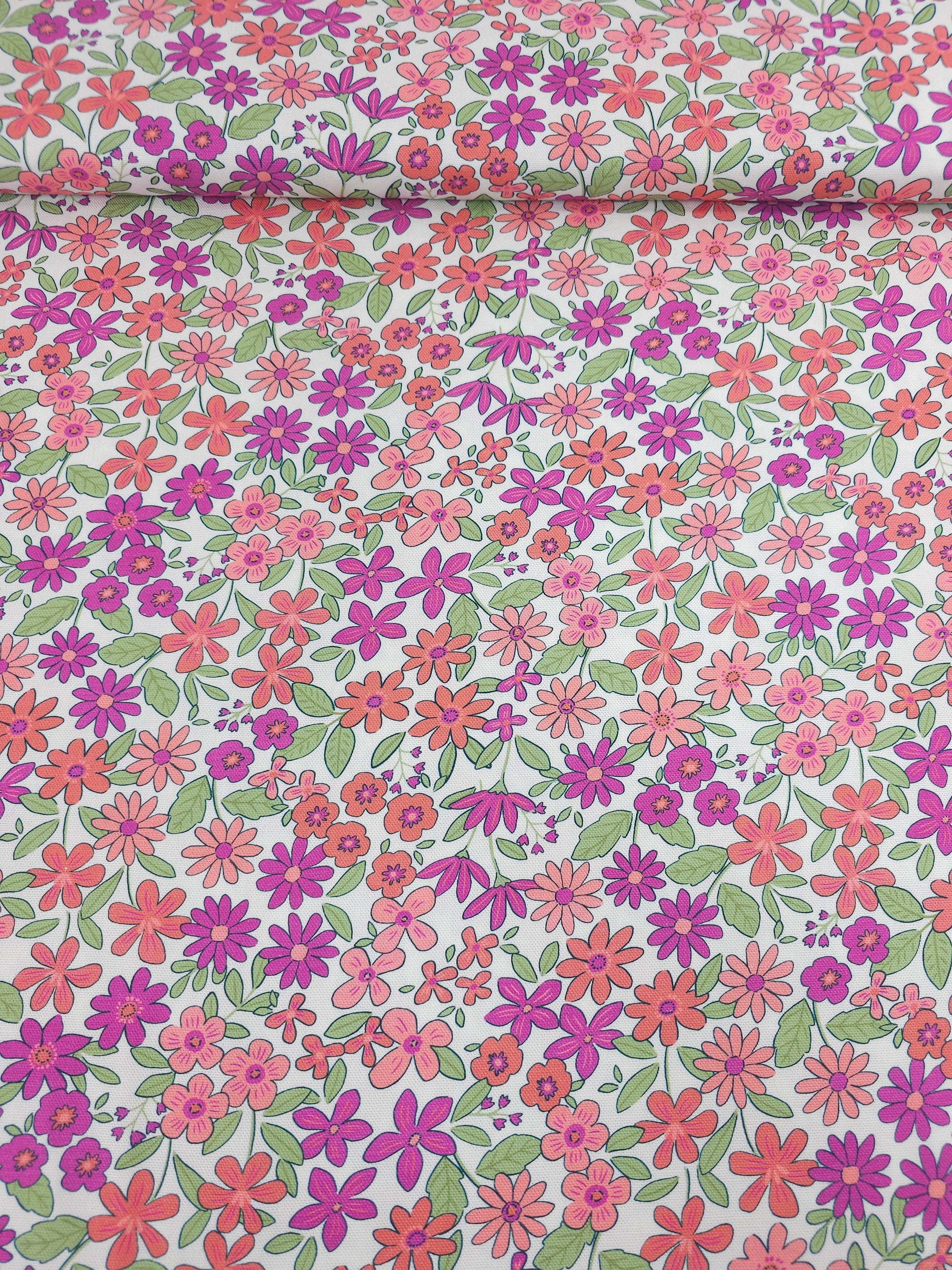 Pink Doodle Flower Bloom Canvas Cotton