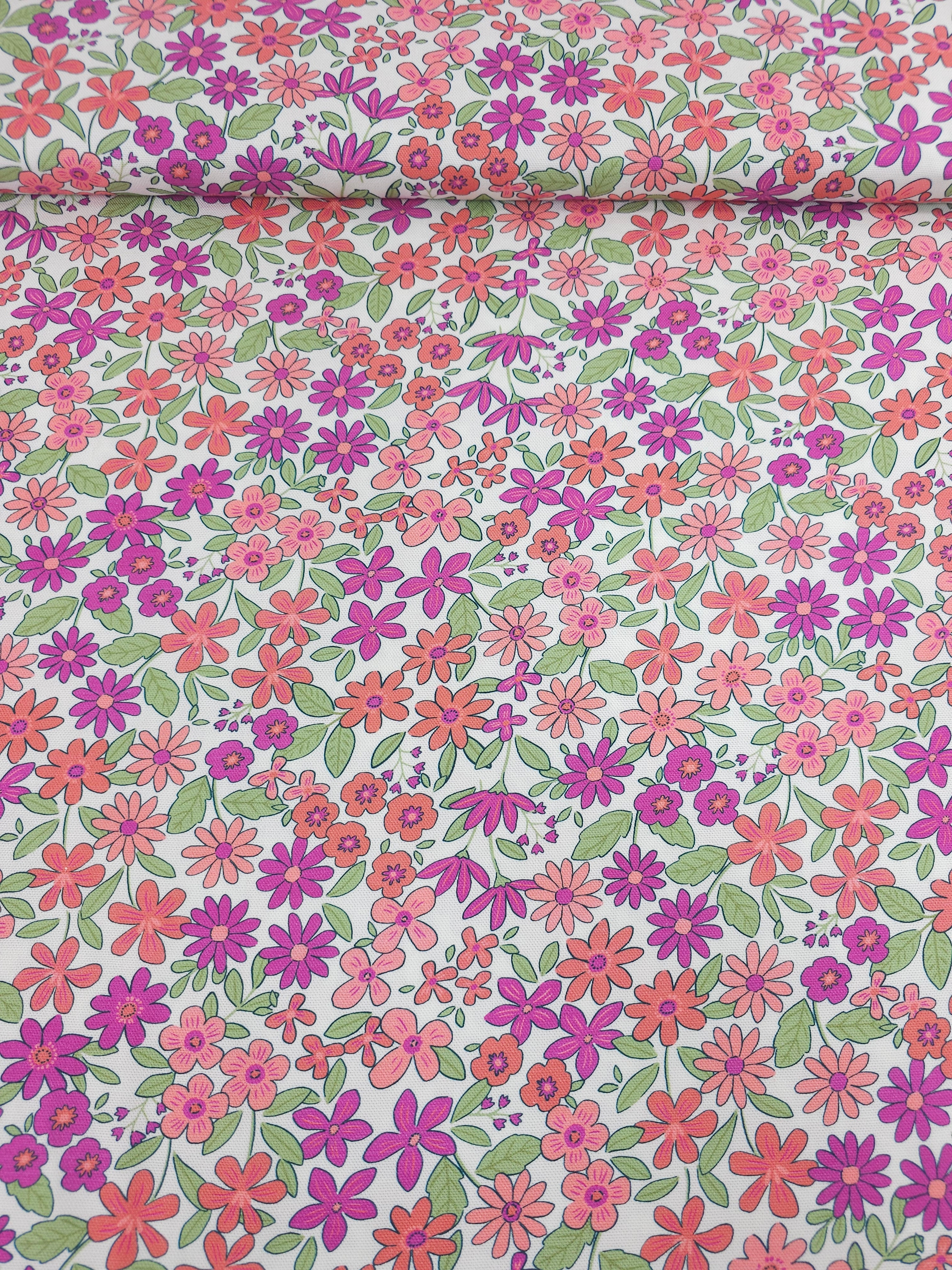 Pink Doodle Flower Bloom Canvas Cotton