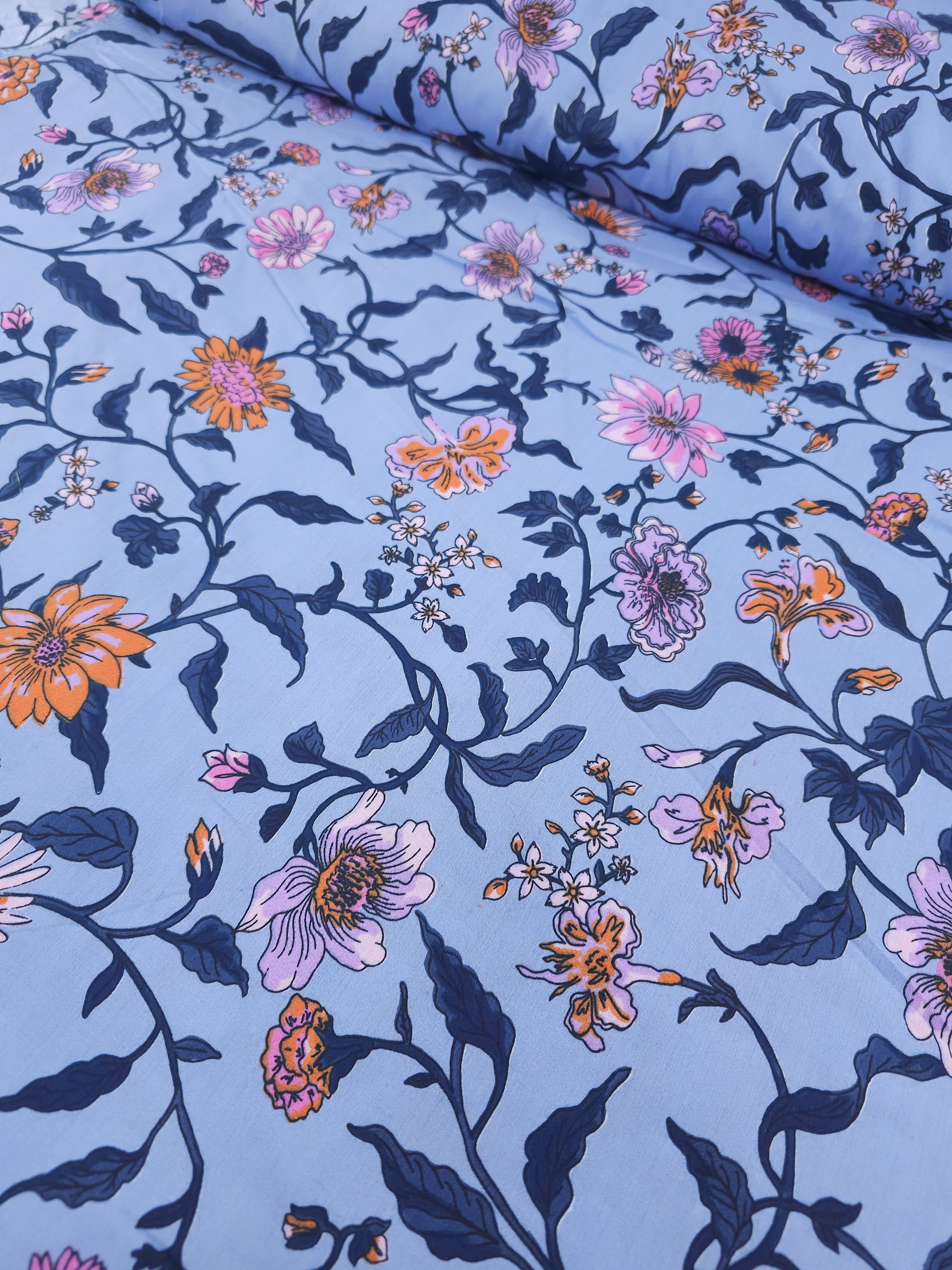 Periwinkle Blue Floral Vine 100% Cotton 70” - Urban Outfitters *EXTRA WIDE*