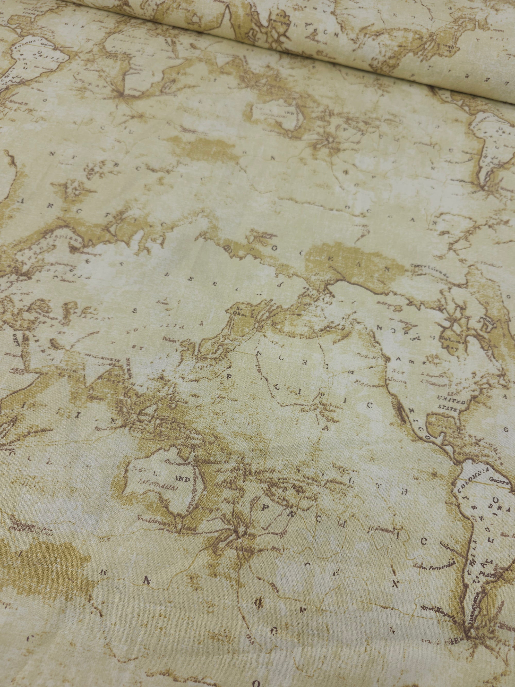 Vintage Washed World Map 100% Cotton
